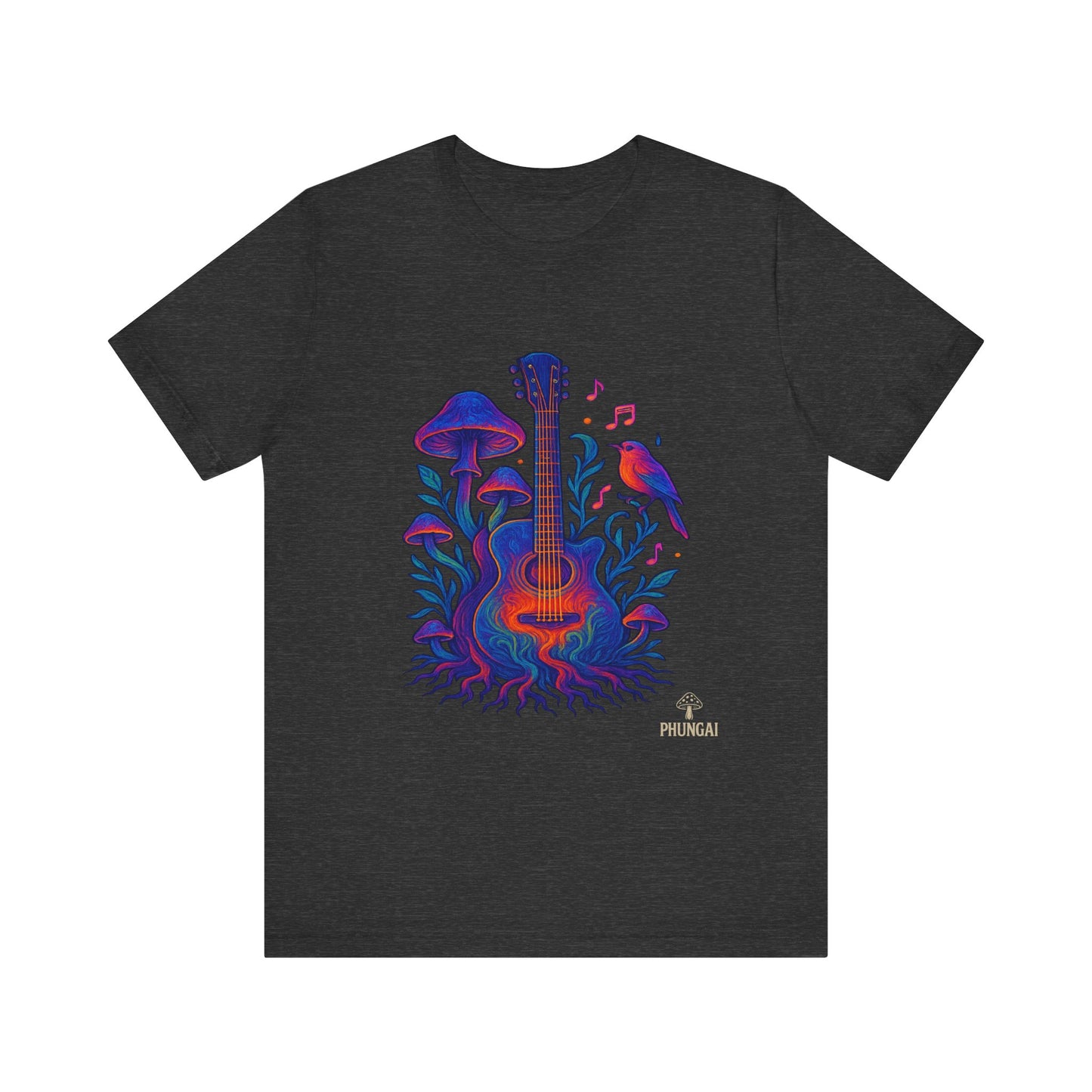 Nature-Inspired Guitar Tee, Music Lover Shirt, Boho Style T-Shirt, Gift for Musicians, Eco-Friendly Apparel