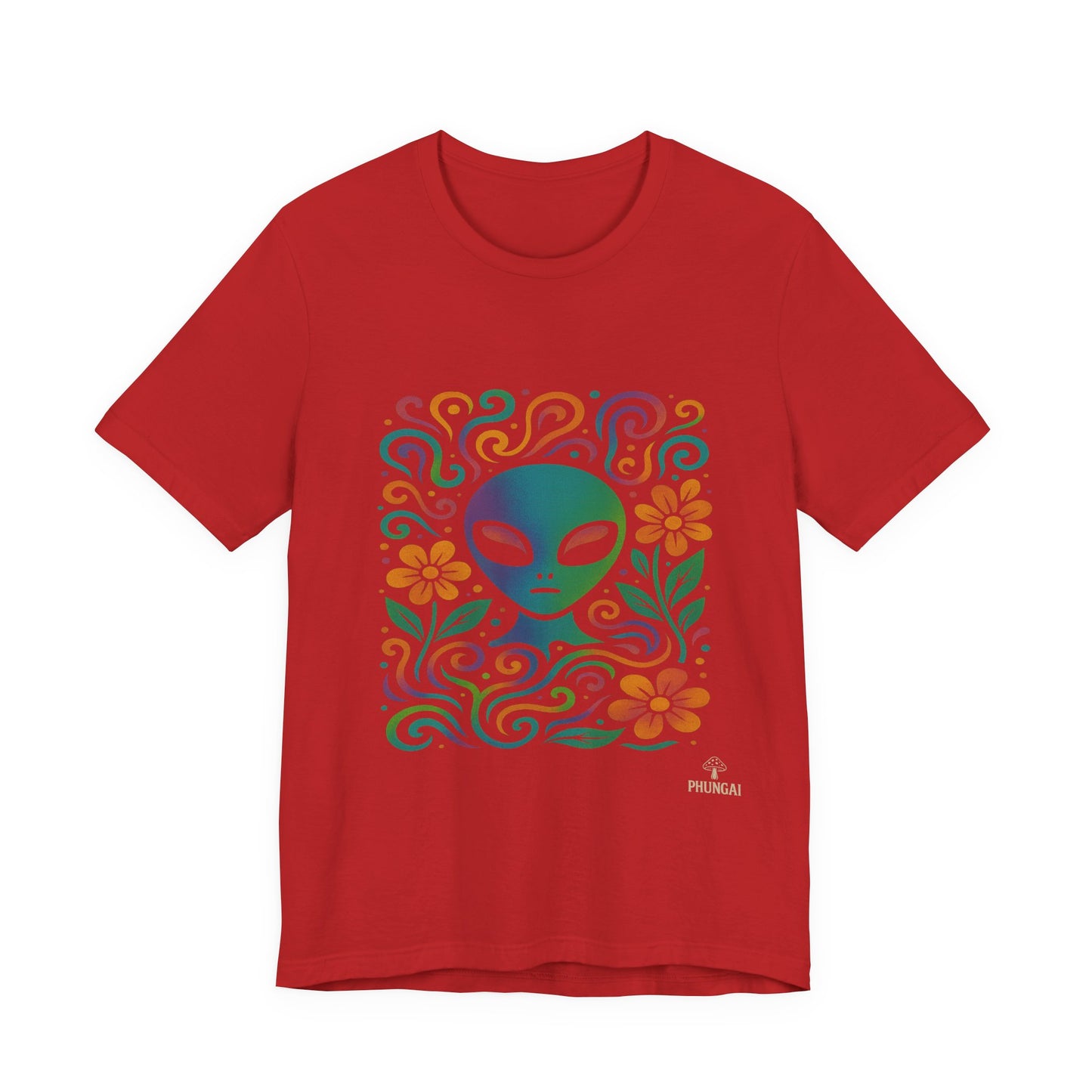 Colorful Alien Floral Tee, Funky Graphic Shirt, Unisex Casual Wear, Gift for Sci-Fi Lovers, Summer Fashion T-Shirt