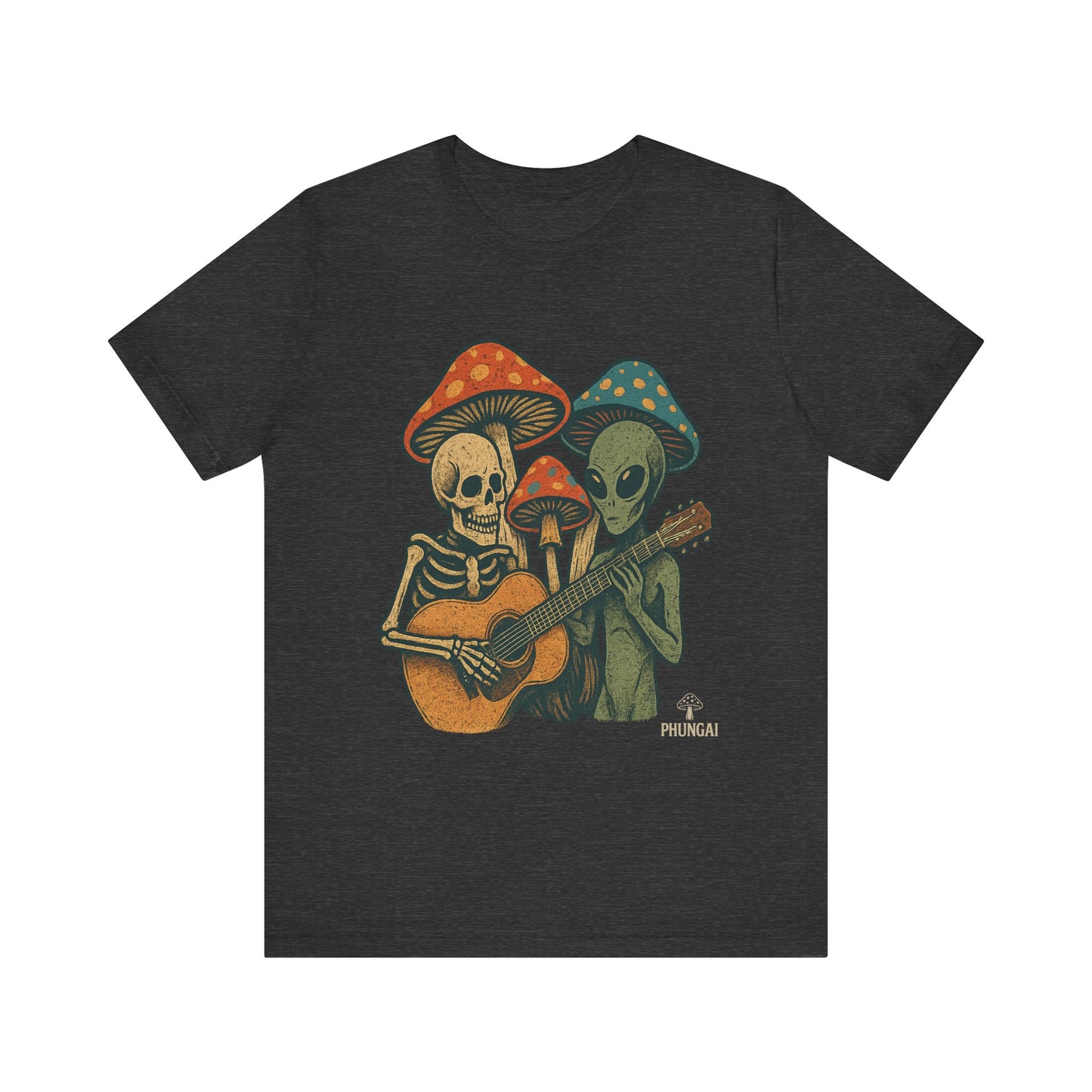 Whimsical Halloween Tee, Unisex Jersey T-Shirt with Skeletons and Aliens, Perfect for Spooky Season, Costume Parties, Music Festivals, [...]