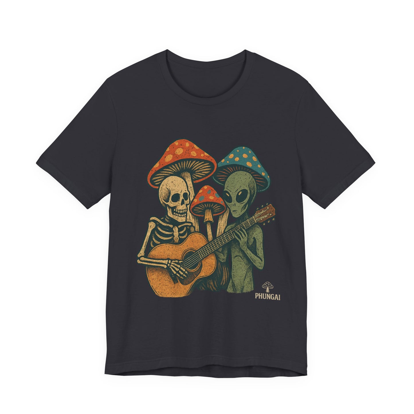 Whimsical Halloween Tee, Unisex Jersey T-Shirt with Skeletons and Aliens, Perfect for Spooky Season, Costume Parties, Music Festivals, [...]