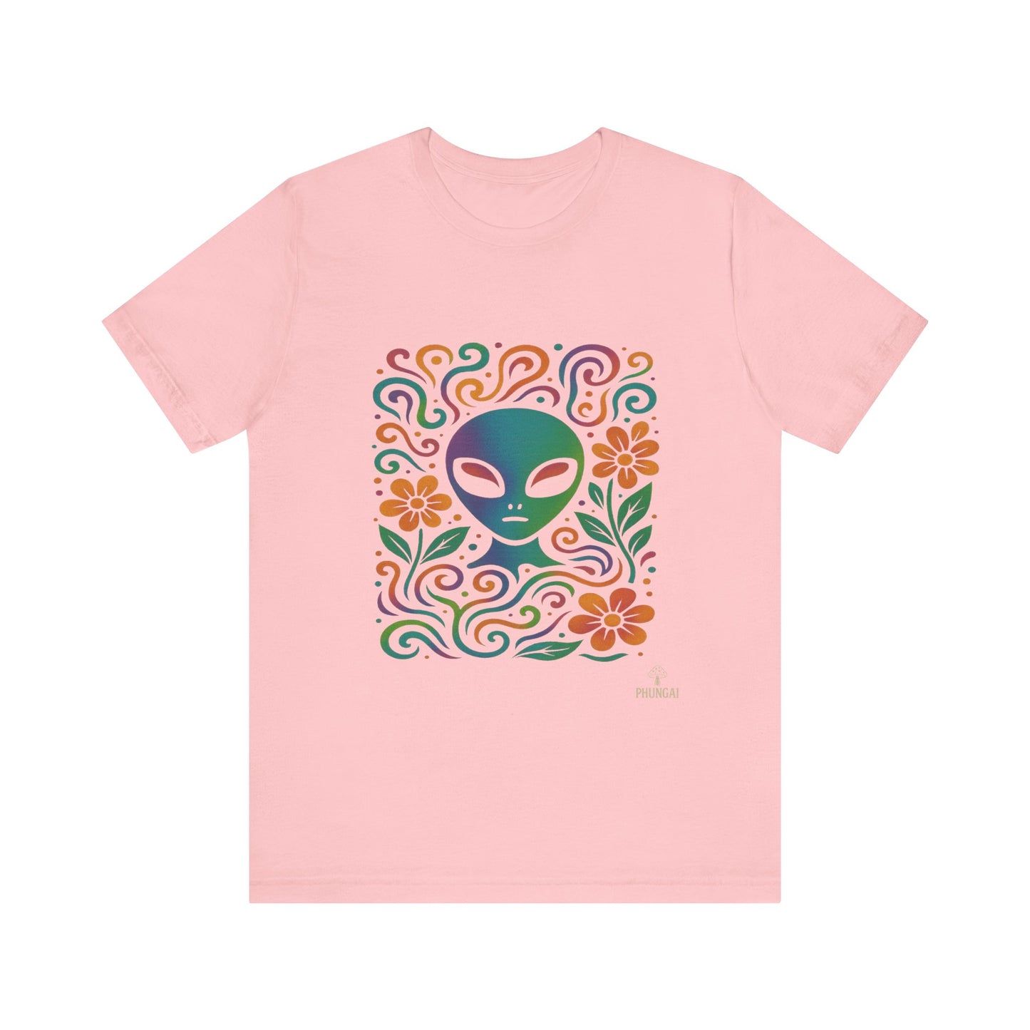 Colorful Alien Floral Tee, Funky Graphic Shirt, Unisex Casual Wear, Gift for Sci-Fi Lovers, Summer Fashion T-Shirt