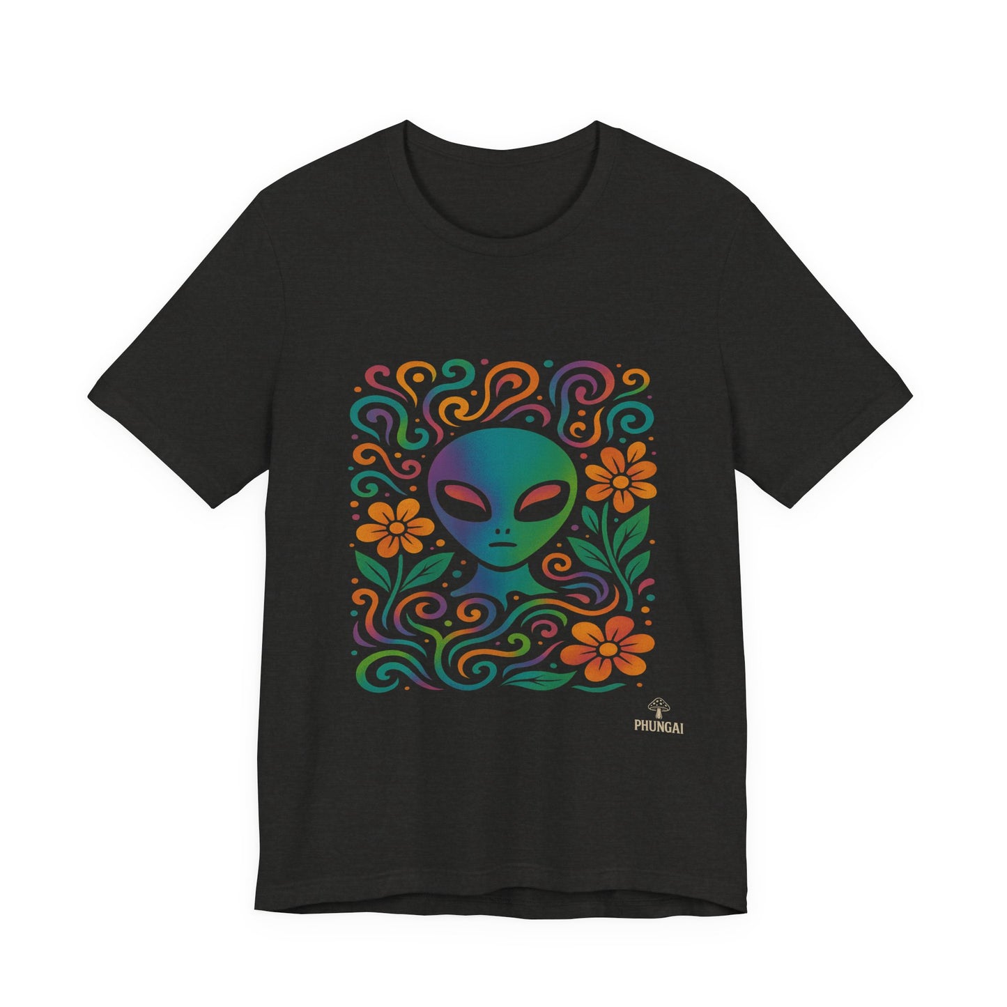 Colorful Alien Floral Tee, Funky Graphic Shirt, Unisex Casual Wear, Gift for Sci-Fi Lovers, Summer Fashion T-Shirt