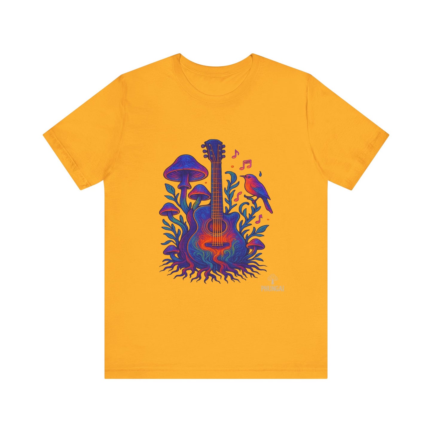 Nature-Inspired Guitar Tee, Music Lover Shirt, Boho Style T-Shirt, Gift for Musicians, Eco-Friendly Apparel