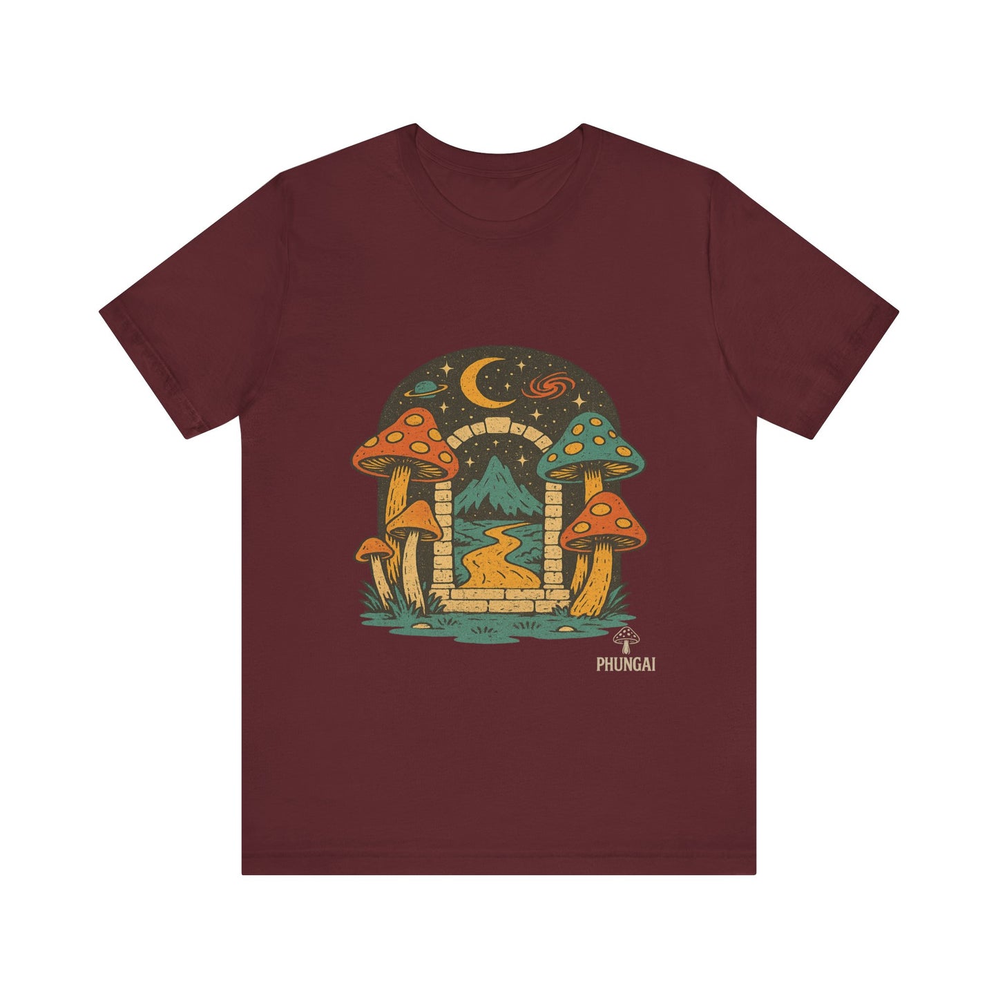Magical Mushroom Landscape Tee | Unisex Graphic T-Shirt for Nature Lovers, Gifts for Bohemian Style, Festival Wear, Cute Summer Top