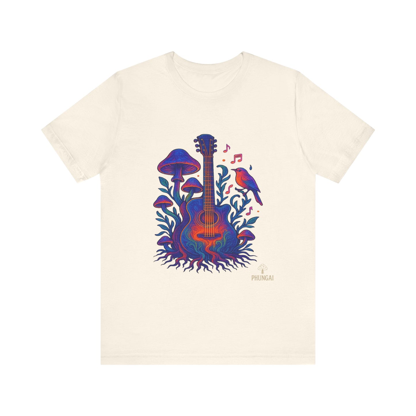 Nature-Inspired Guitar Tee, Music Lover Shirt, Boho Style T-Shirt, Gift for Musicians, Eco-Friendly Apparel