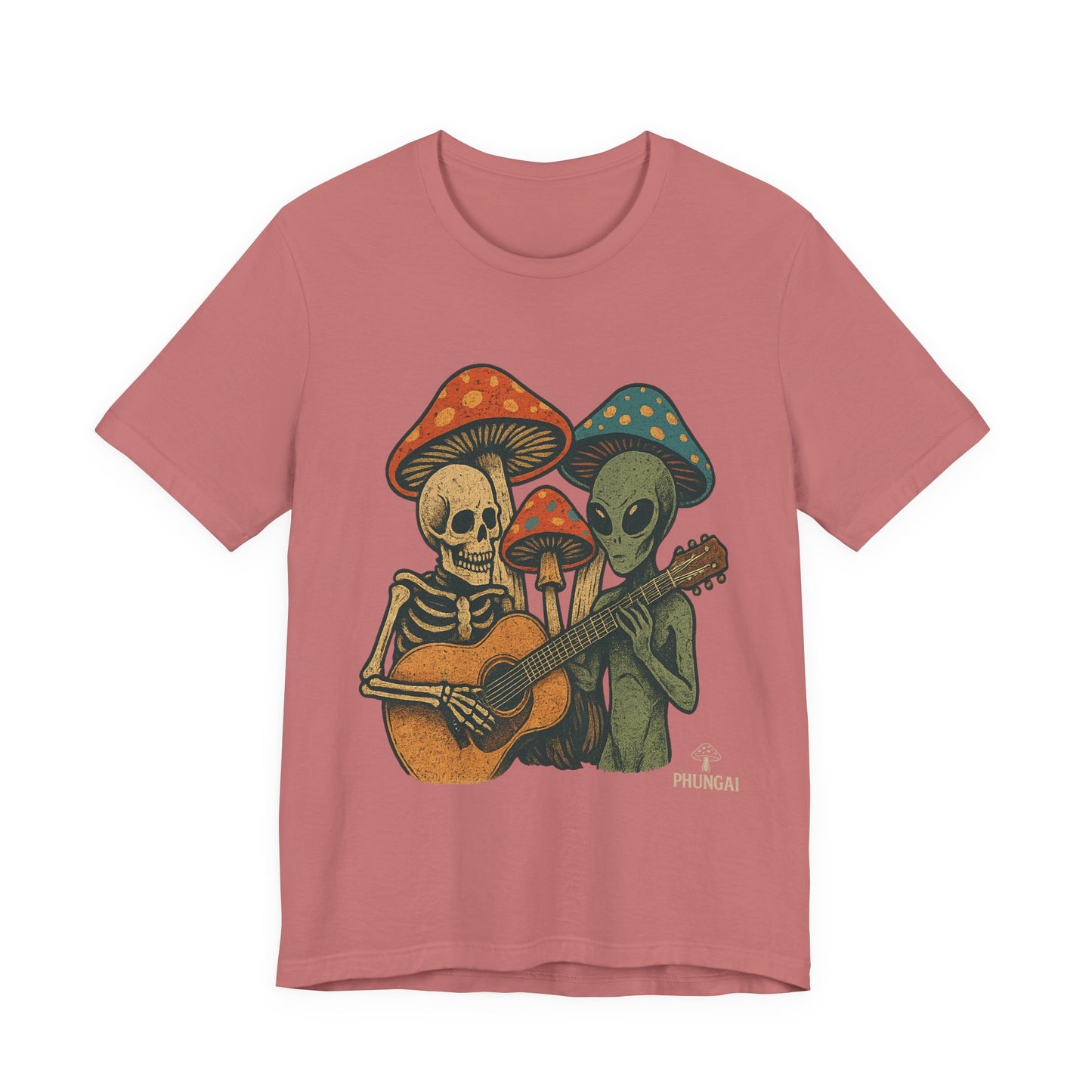 Whimsical Halloween Tee, Unisex Jersey T-Shirt with Skeletons and Aliens, Perfect for Spooky Season, Costume Parties, Music Festivals, [...]