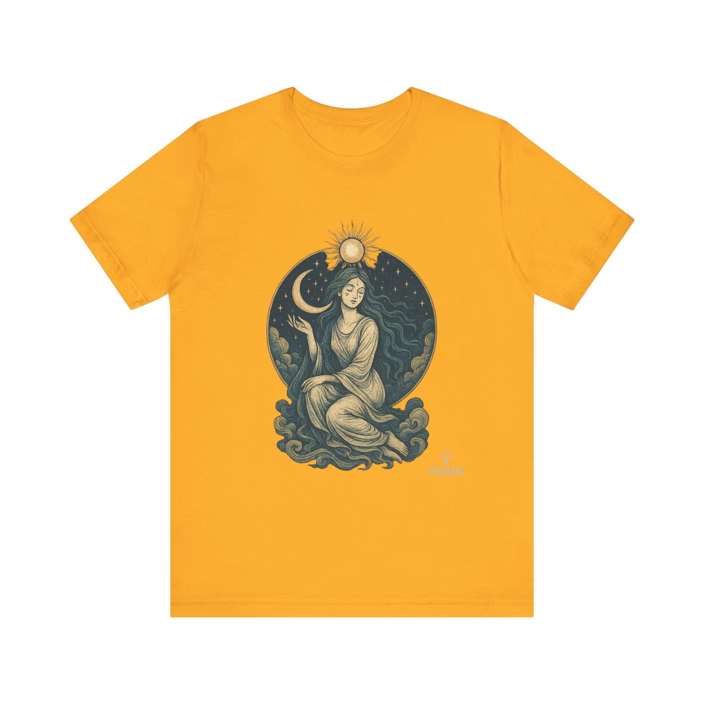 Celestial Goddess Tee, Bohemian Shirt, Moon and Sun Graphic Tee, Unisex Casual Wear, Unique Gift for Dreamers