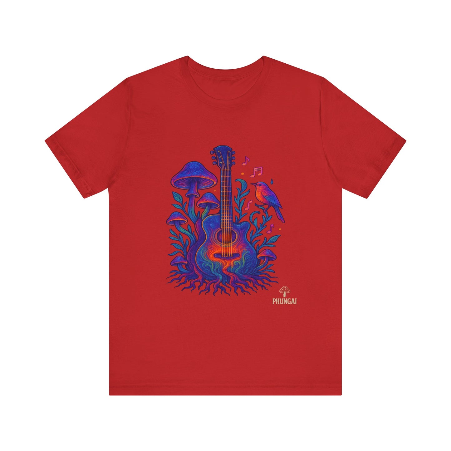 Nature-Inspired Guitar Tee, Music Lover Shirt, Boho Style T-Shirt, Gift for Musicians, Eco-Friendly Apparel