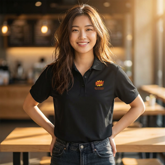 Embroidered Flame Logo Polo Shirt — Casual Black Golf Polo with "Live Fast" Accent