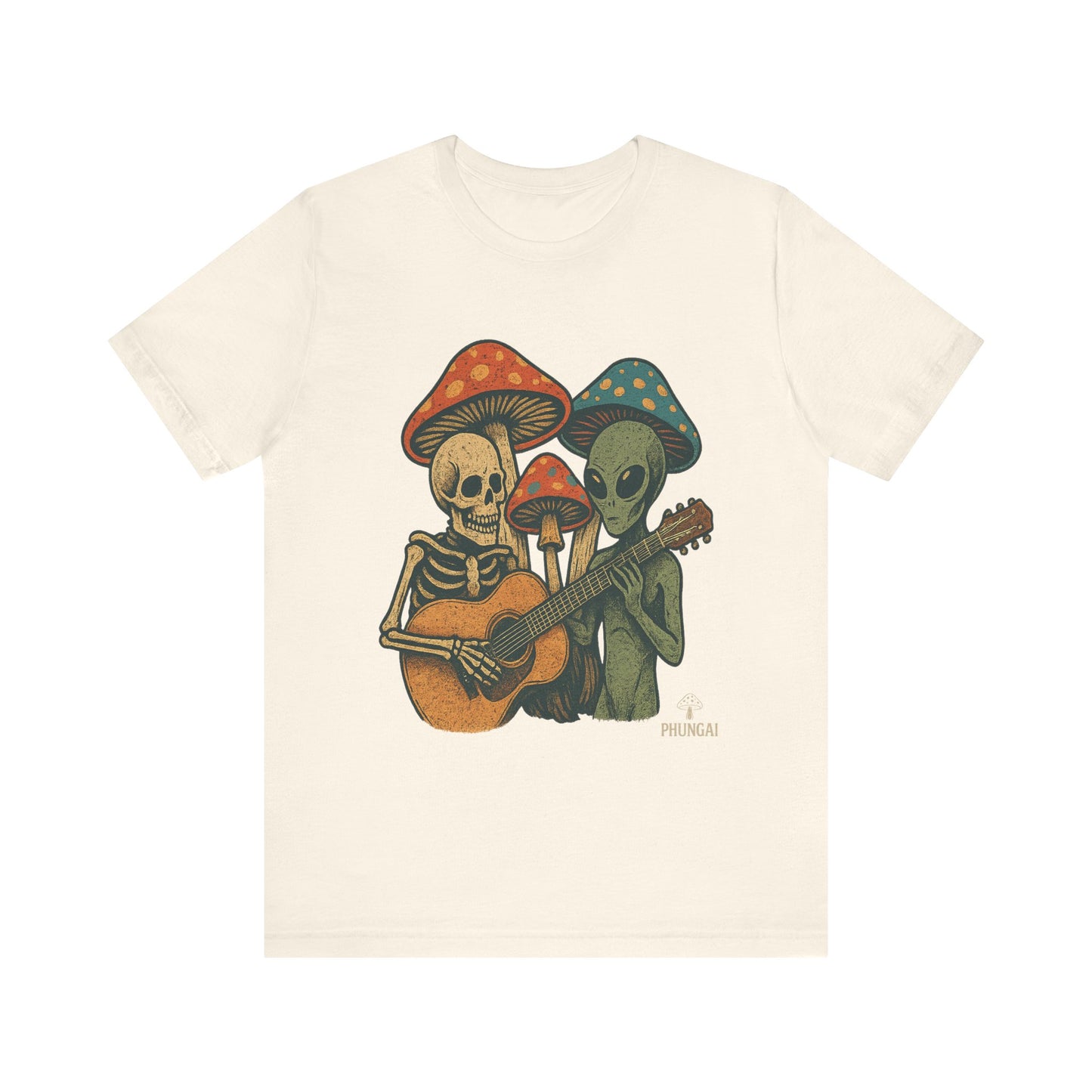 Whimsical Halloween Tee, Unisex Jersey T-Shirt with Skeletons and Aliens, Perfect for Spooky Season, Costume Parties, Music Festivals, [...]