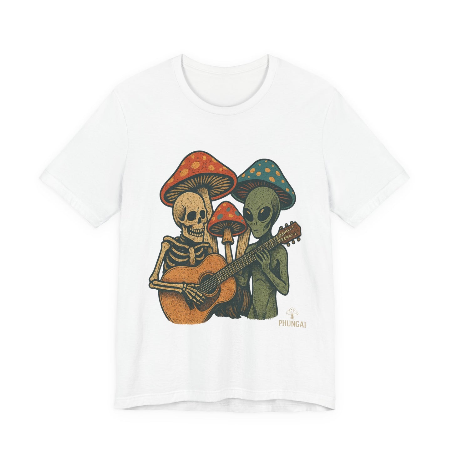 Whimsical Halloween Tee, Unisex Jersey T-Shirt with Skeletons and Aliens, Perfect for Spooky Season, Costume Parties, Music Festivals, [...]