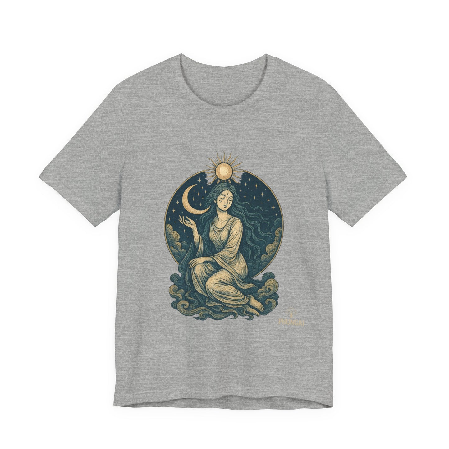 Celestial Goddess Tee, Bohemian Shirt, Moon and Sun Graphic Tee, Unisex Casual Wear, Unique Gift for Dreamers