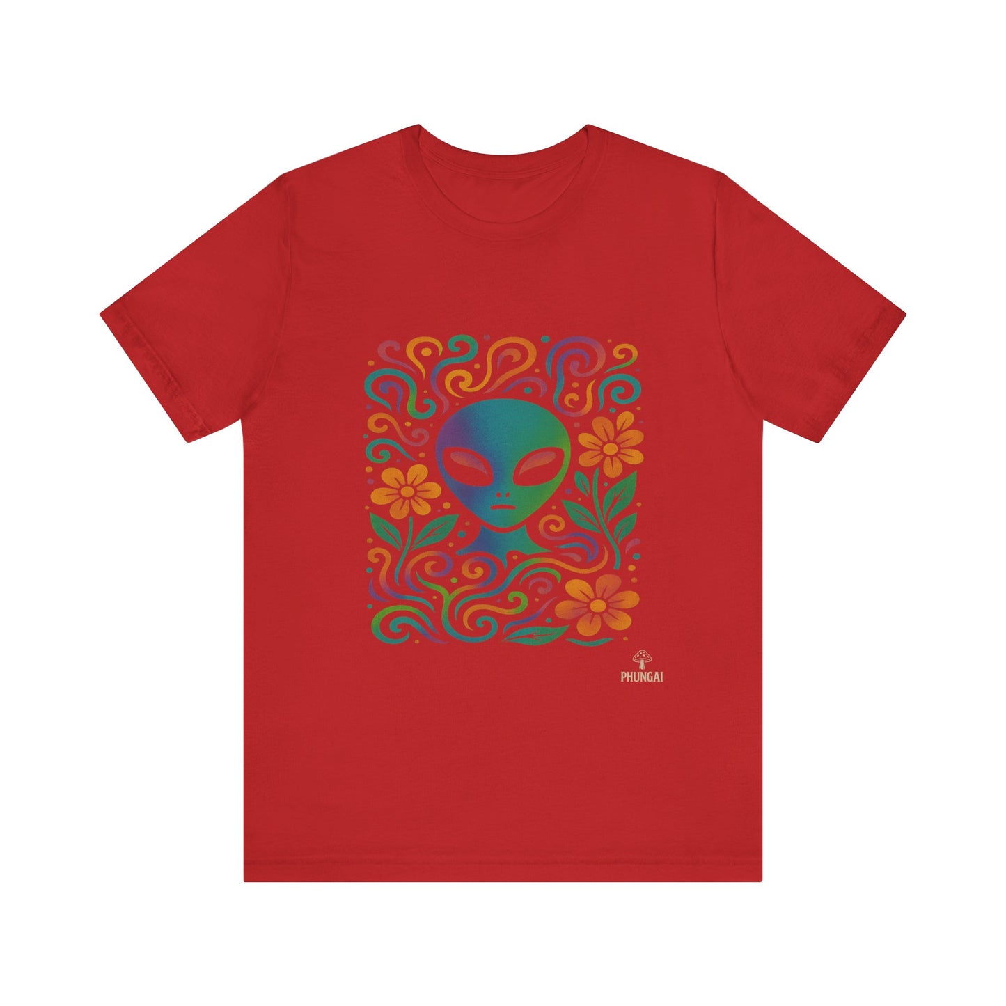 Colorful Alien Floral Tee, Funky Graphic Shirt, Unisex Casual Wear, Gift for Sci-Fi Lovers, Summer Fashion T-Shirt