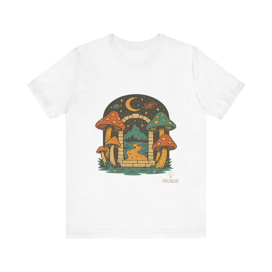 Magical Mushroom Landscape Tee | Unisex Graphic T-Shirt for Nature Lovers, Gifts for Bohemian Style, Festival Wear, Cute Summer Top