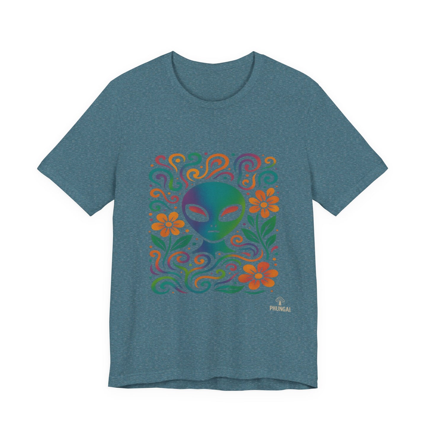 Colorful Alien Floral Tee, Funky Graphic Shirt, Unisex Casual Wear, Gift for Sci-Fi Lovers, Summer Fashion T-Shirt