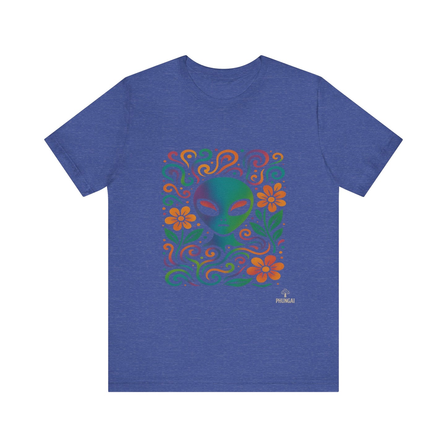 Colorful Alien Floral Tee, Funky Graphic Shirt, Unisex Casual Wear, Gift for Sci-Fi Lovers, Summer Fashion T-Shirt