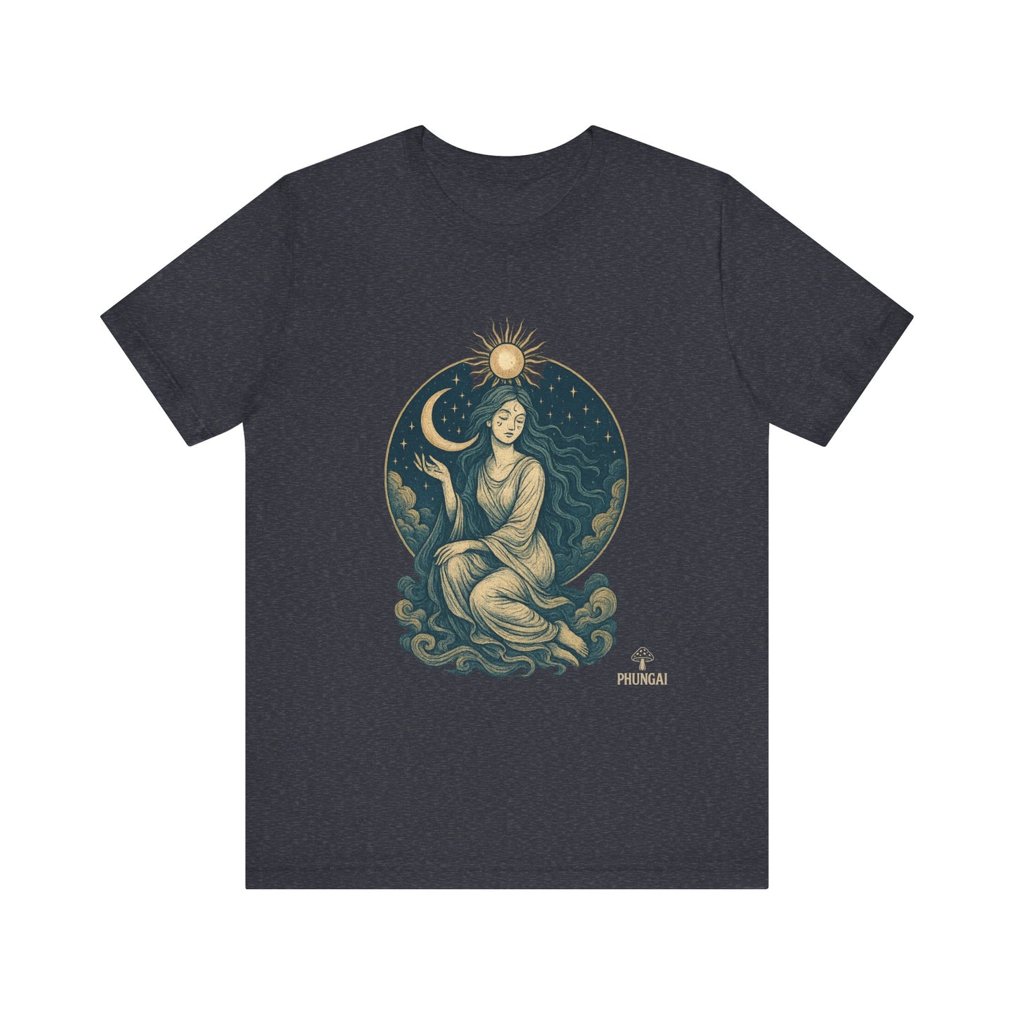 Celestial Goddess Tee, Bohemian Shirt, Moon and Sun Graphic Tee, Unisex Casual Wear, Unique Gift for Dreamers