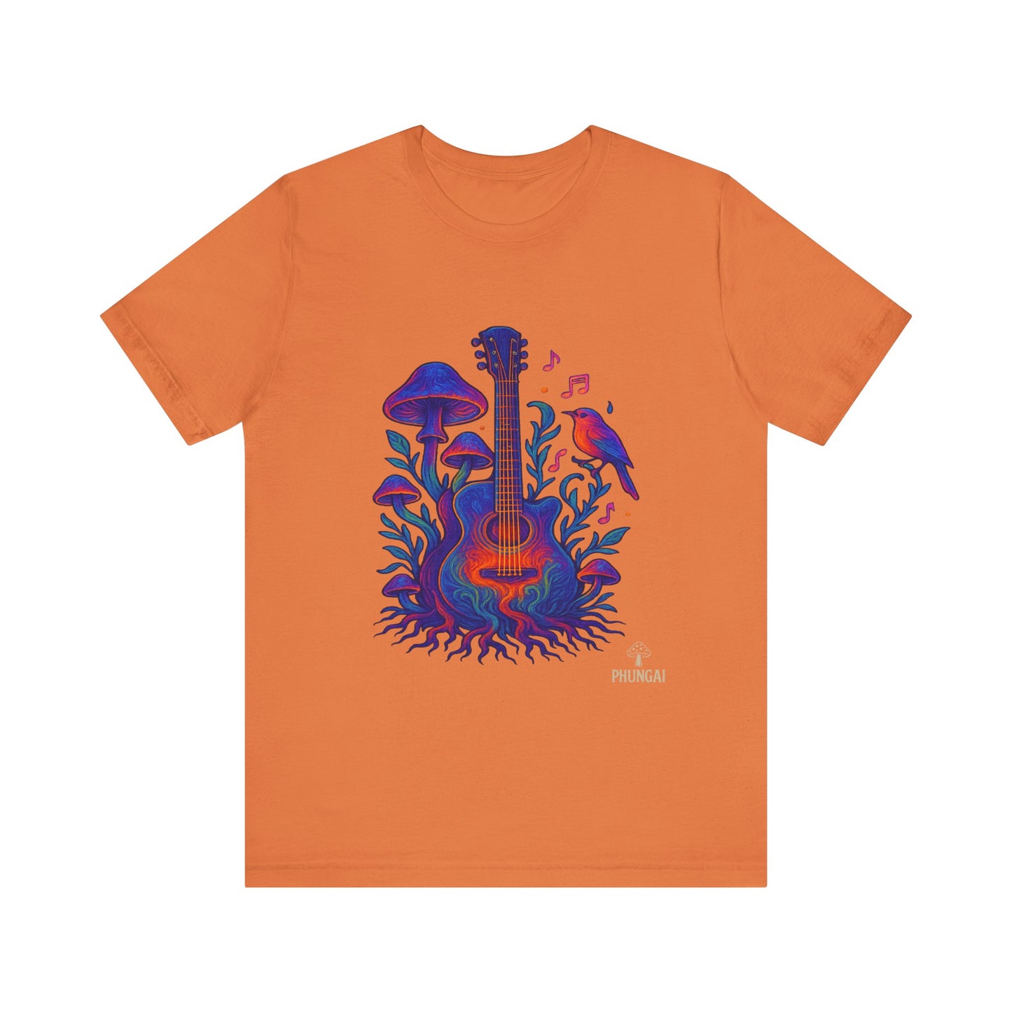 Nature-Inspired Guitar Tee, Music Lover Shirt, Boho Style T-Shirt, Gift for Musicians, Eco-Friendly Apparel
