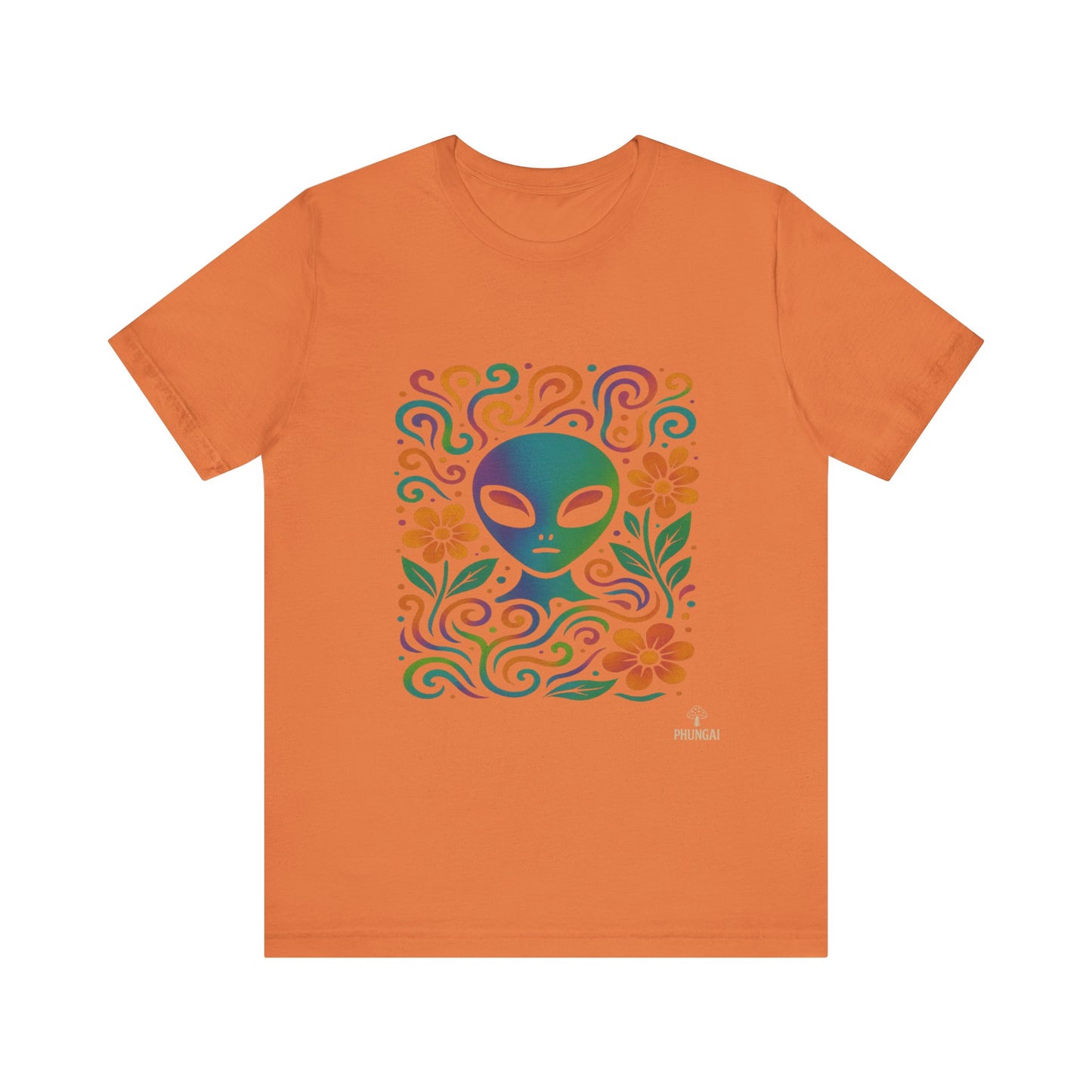 Colorful Alien Floral Tee, Funky Graphic Shirt, Unisex Casual Wear, Gift for Sci-Fi Lovers, Summer Fashion T-Shirt