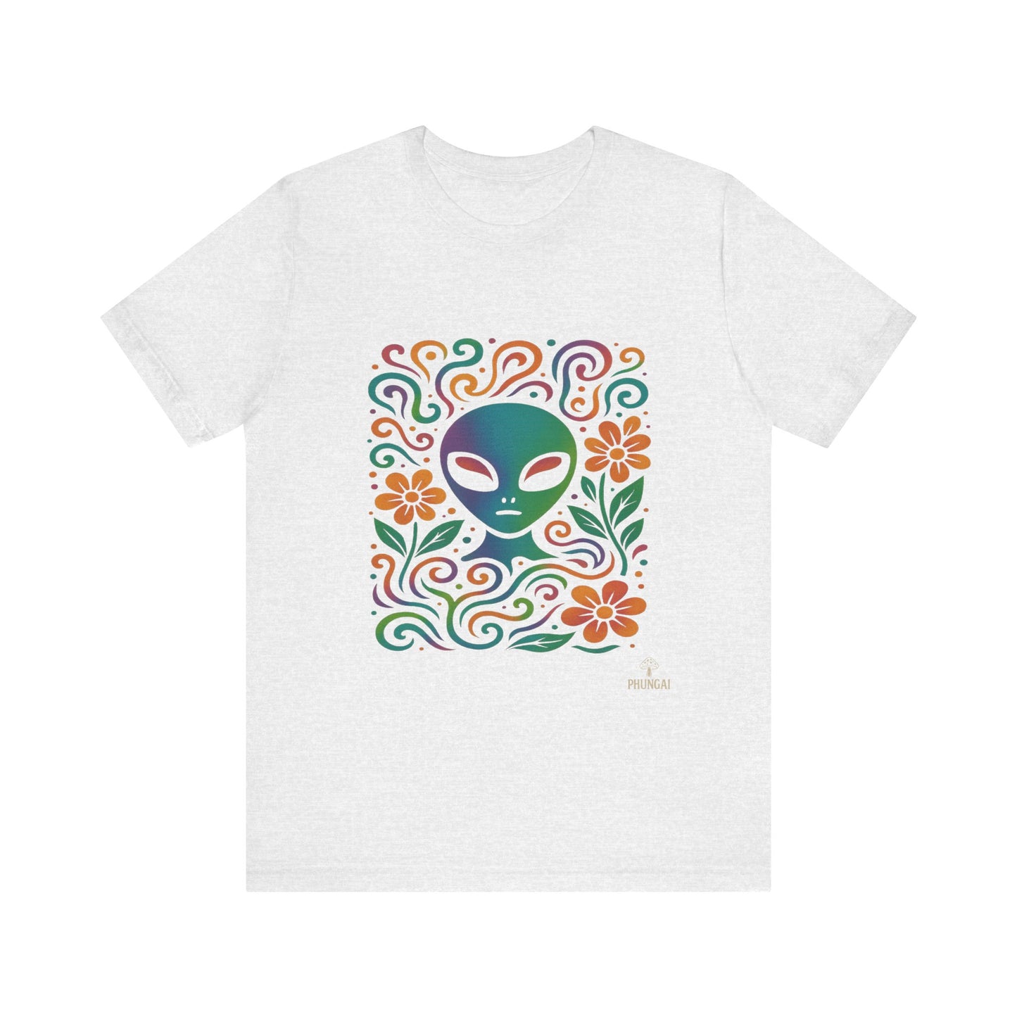 Colorful Alien Floral Tee, Funky Graphic Shirt, Unisex Casual Wear, Gift for Sci-Fi Lovers, Summer Fashion T-Shirt