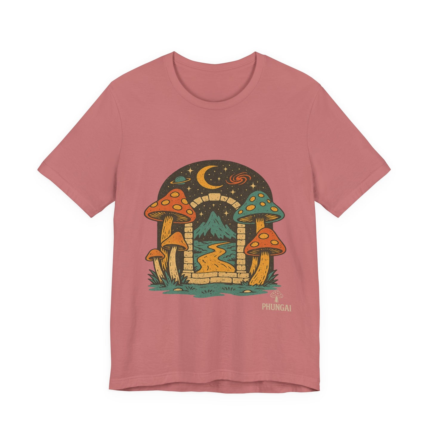Magical Mushroom Landscape Tee | Unisex Graphic T-Shirt for Nature Lovers, Gifts for Bohemian Style, Festival Wear, Cute Summer Top