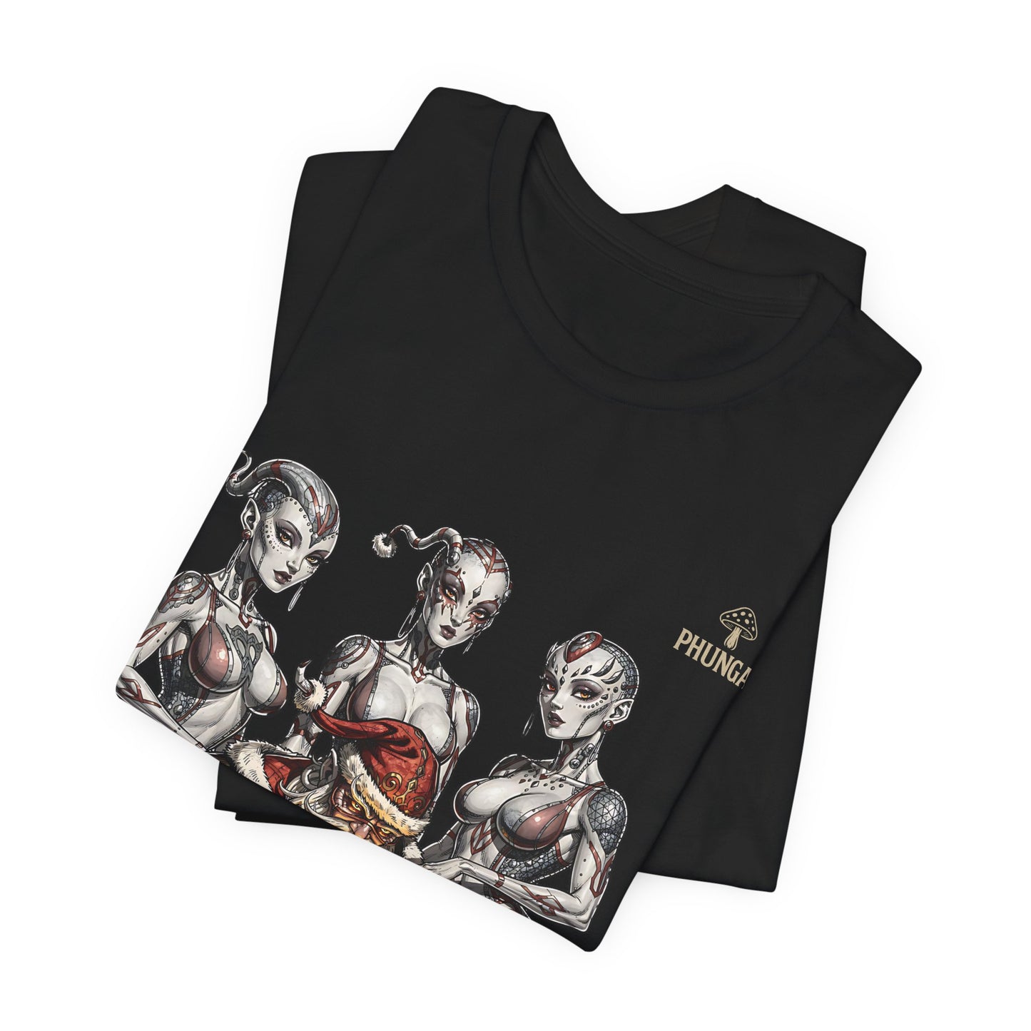 Horror Santa Pinup T-Shirt — Santa Surrounded by Zombie Pinup Girls Christmas Tee