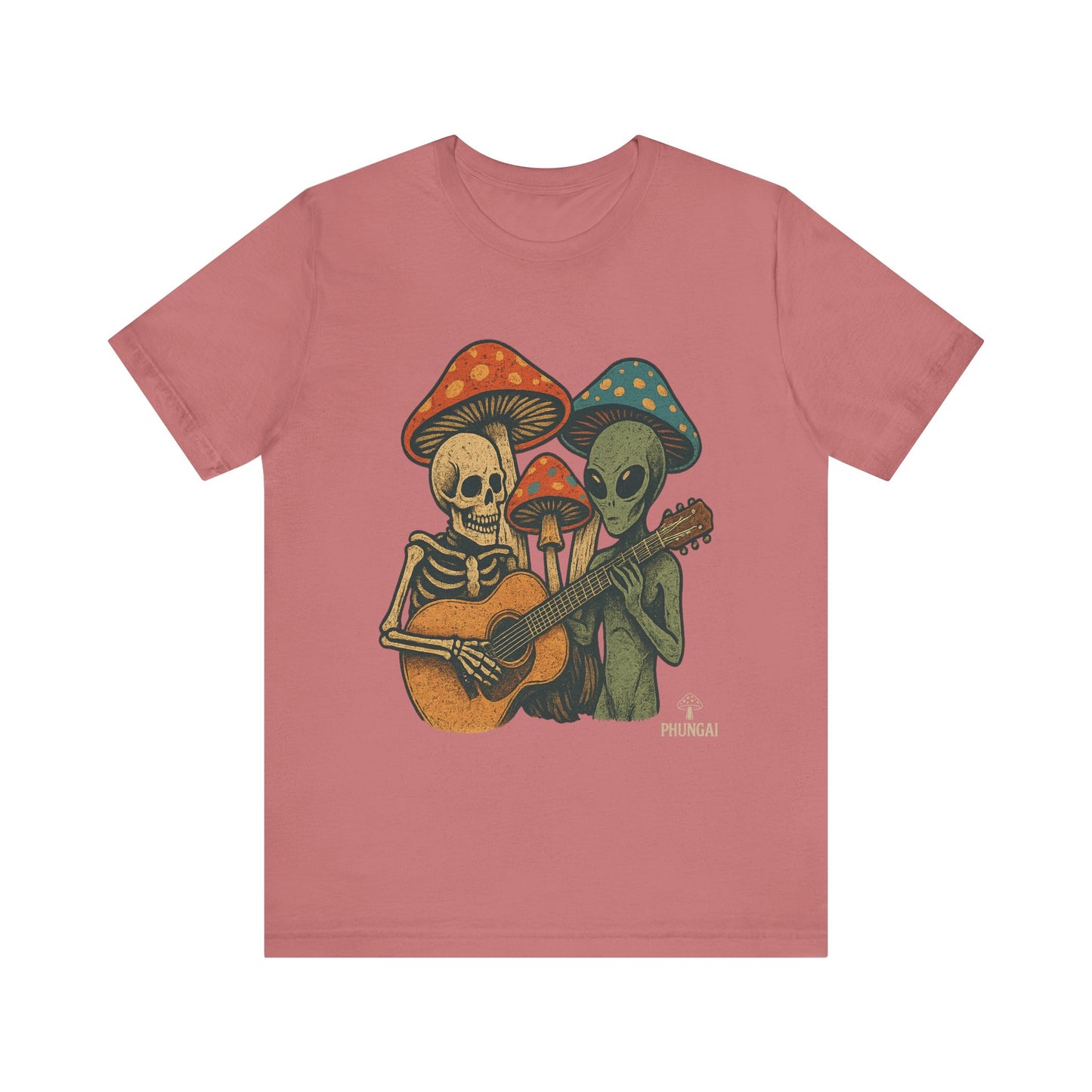 Whimsical Halloween Tee, Unisex Jersey T-Shirt with Skeletons and Aliens, Perfect for Spooky Season, Costume Parties, Music Festivals, [...]