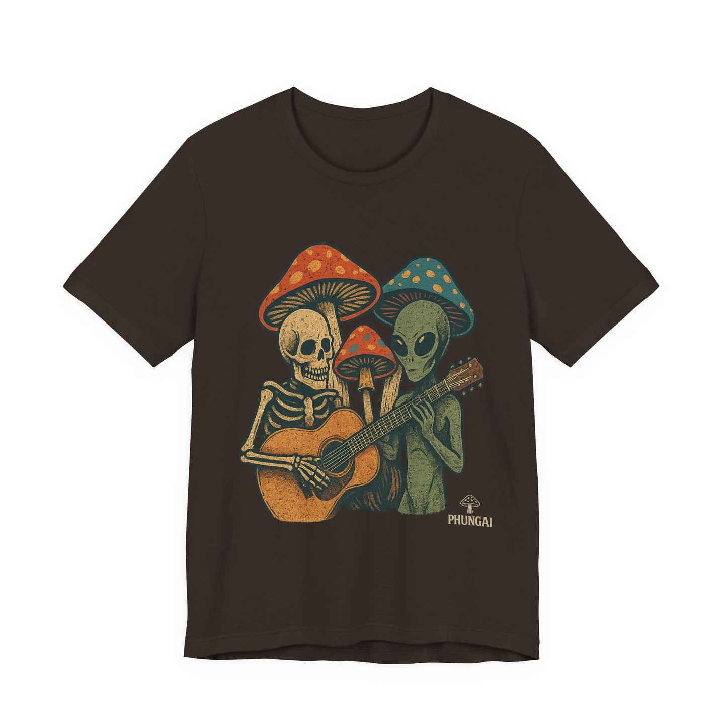 Whimsical Halloween Tee, Unisex Jersey T-Shirt with Skeletons and Aliens, Perfect for Spooky Season, Costume Parties, Music Festivals, [...]