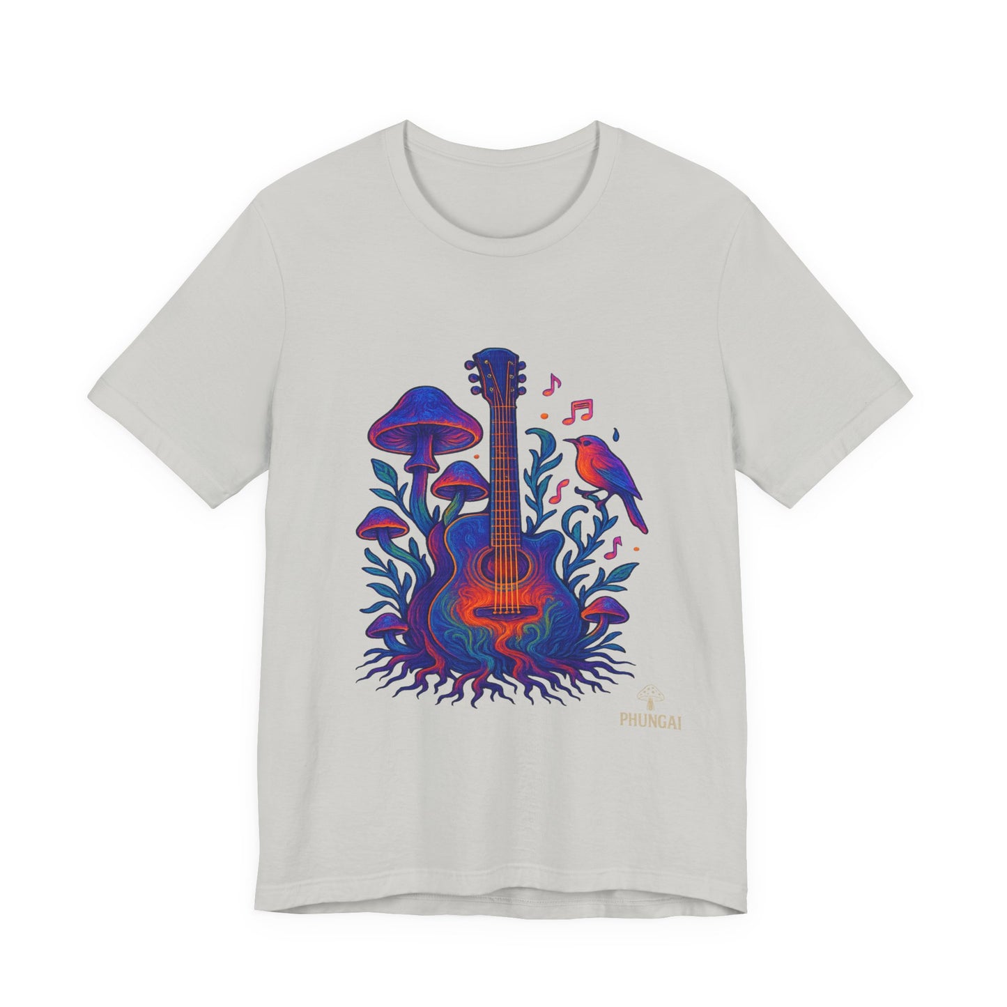 Nature-Inspired Guitar Tee, Music Lover Shirt, Boho Style T-Shirt, Gift for Musicians, Eco-Friendly Apparel