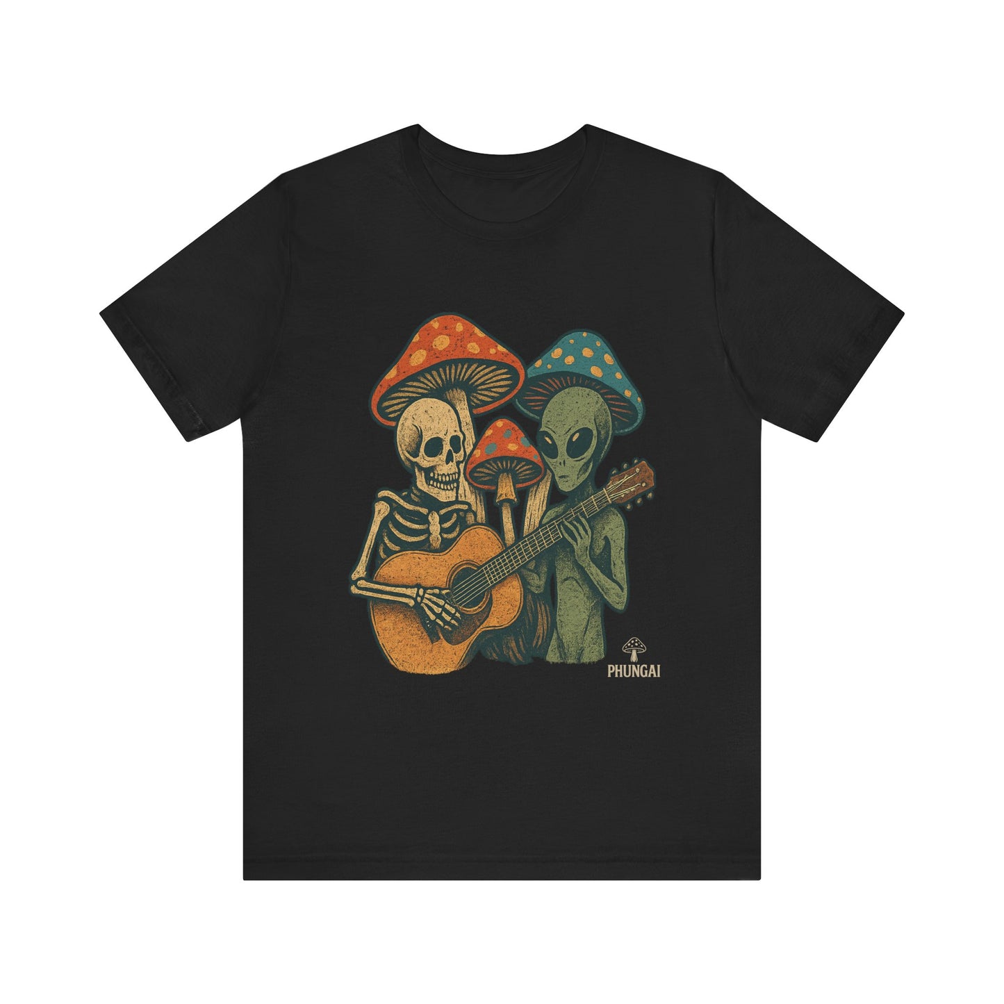 Whimsical Halloween Tee, Unisex Jersey T-Shirt with Skeletons and Aliens, Perfect for Spooky Season, Costume Parties, Music Festivals, [...]