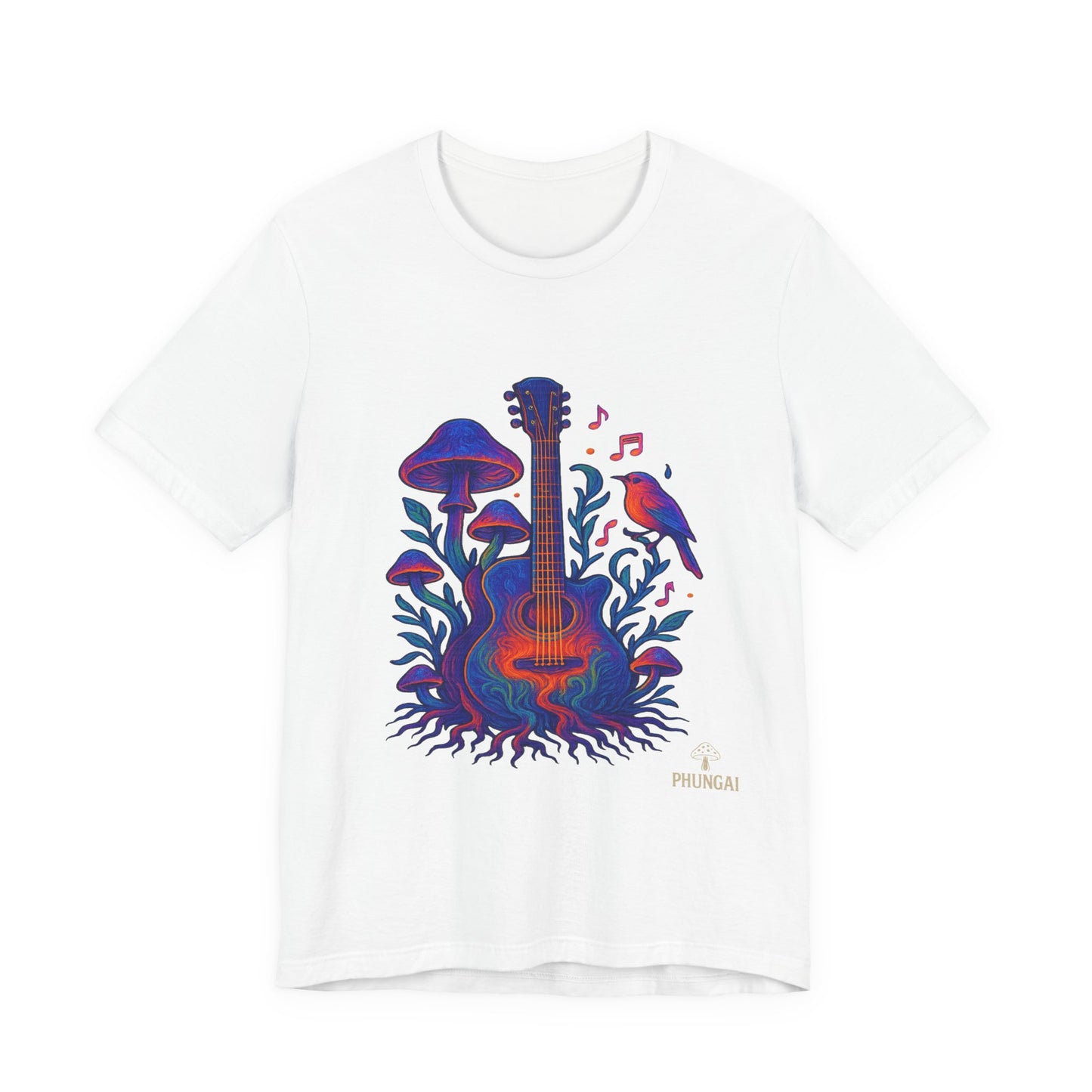 Nature-Inspired Guitar Tee, Music Lover Shirt, Boho Style T-Shirt, Gift for Musicians, Eco-Friendly Apparel