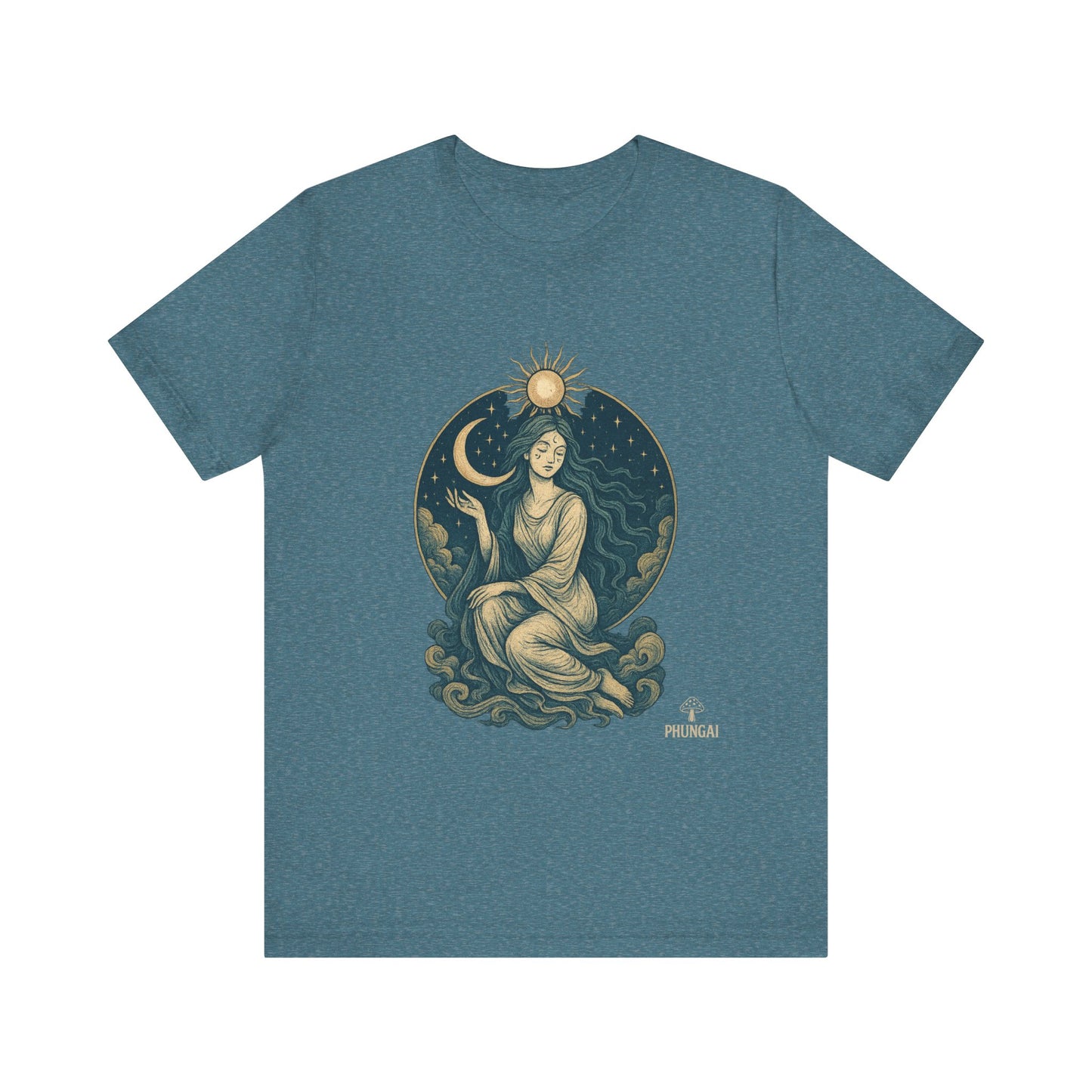 Celestial Goddess Tee, Bohemian Shirt, Moon and Sun Graphic Tee, Unisex Casual Wear, Unique Gift for Dreamers