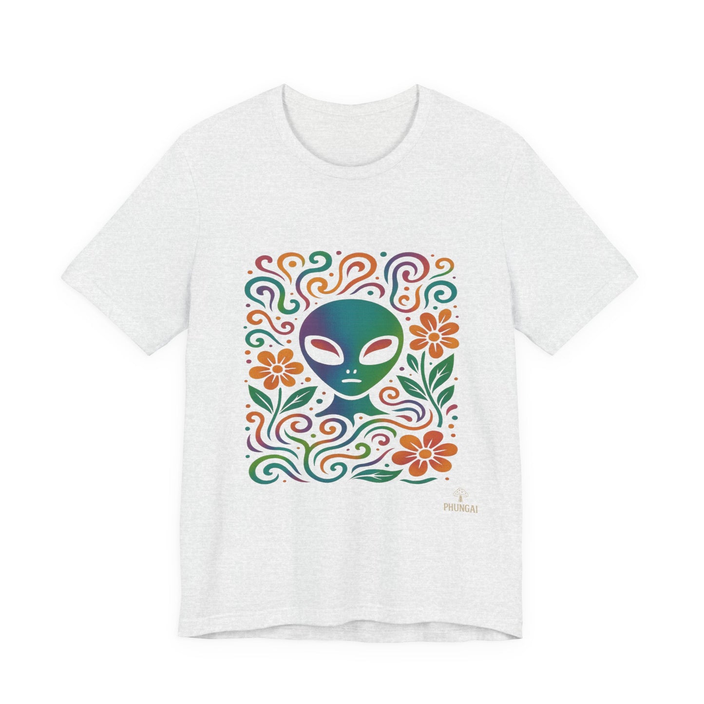 Colorful Alien Floral Tee, Funky Graphic Shirt, Unisex Casual Wear, Gift for Sci-Fi Lovers, Summer Fashion T-Shirt