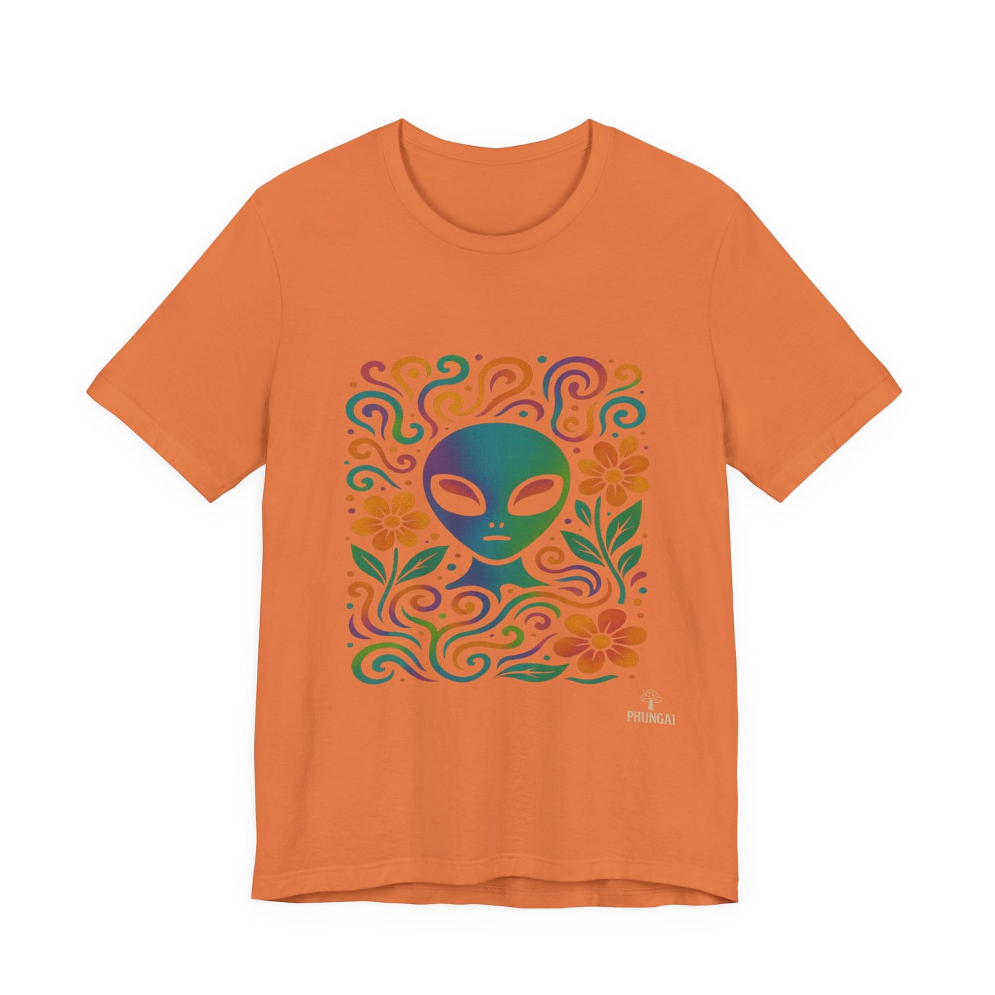 Colorful Alien Floral Tee, Funky Graphic Shirt, Unisex Casual Wear, Gift for Sci-Fi Lovers, Summer Fashion T-Shirt