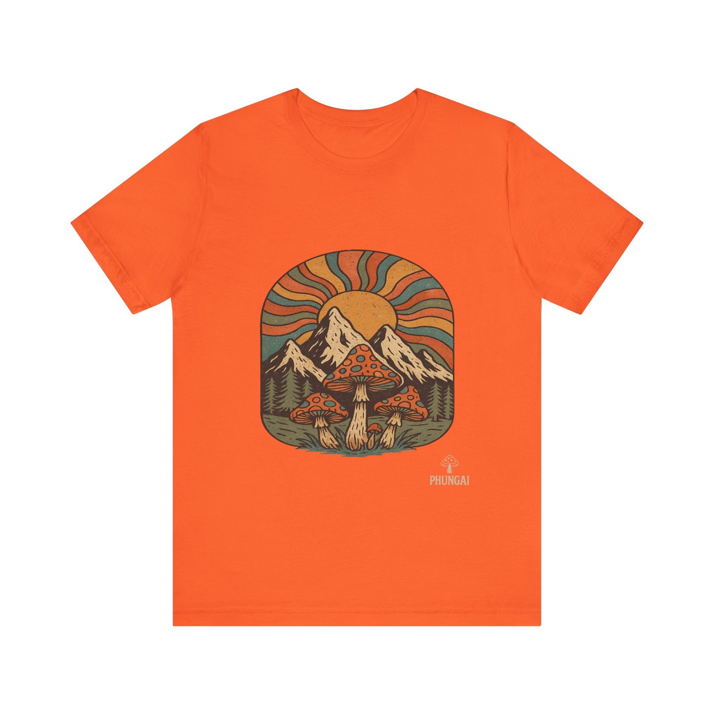Retro Mountain Mushroom Tee, Nature Lover Gift, Unisex Graphic T-Shirt, Festival Outfit, Boho Style, Outdoor Adventure Apparel