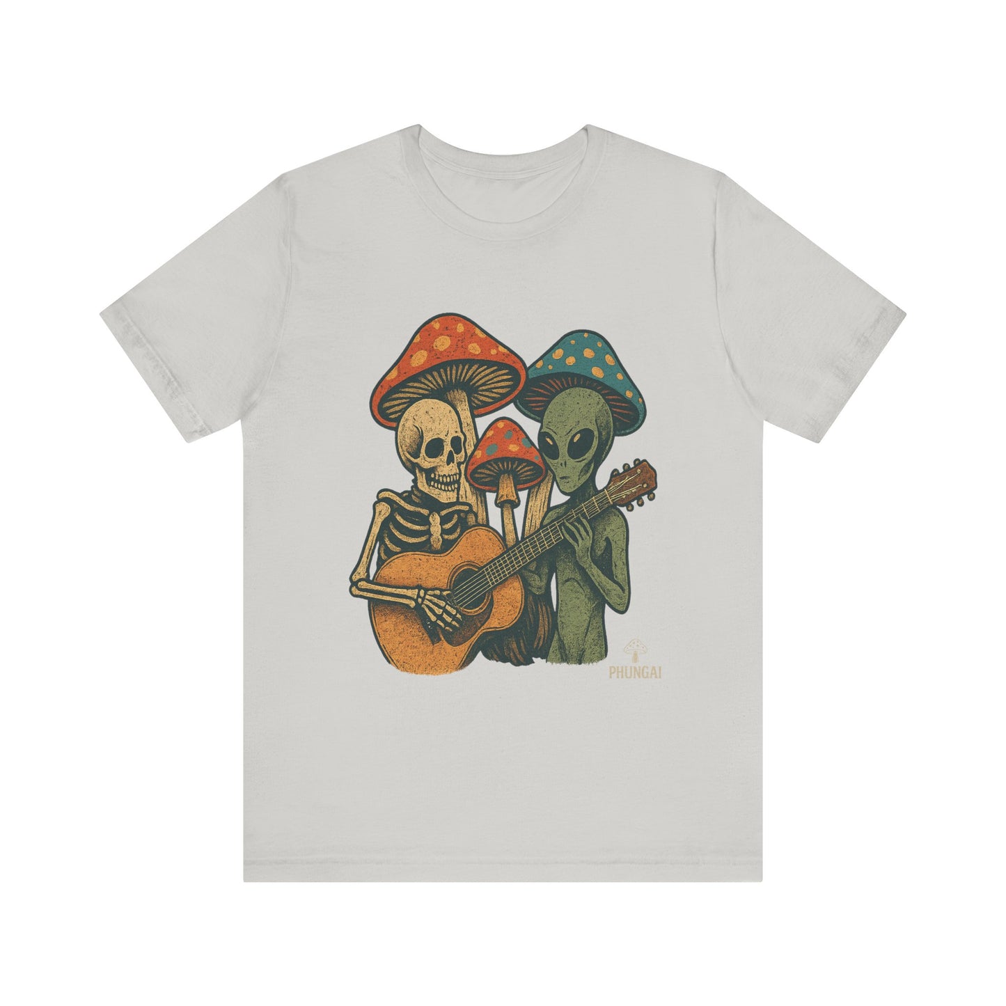 Whimsical Halloween Tee, Unisex Jersey T-Shirt with Skeletons and Aliens, Perfect for Spooky Season, Costume Parties, Music Festivals, [...]