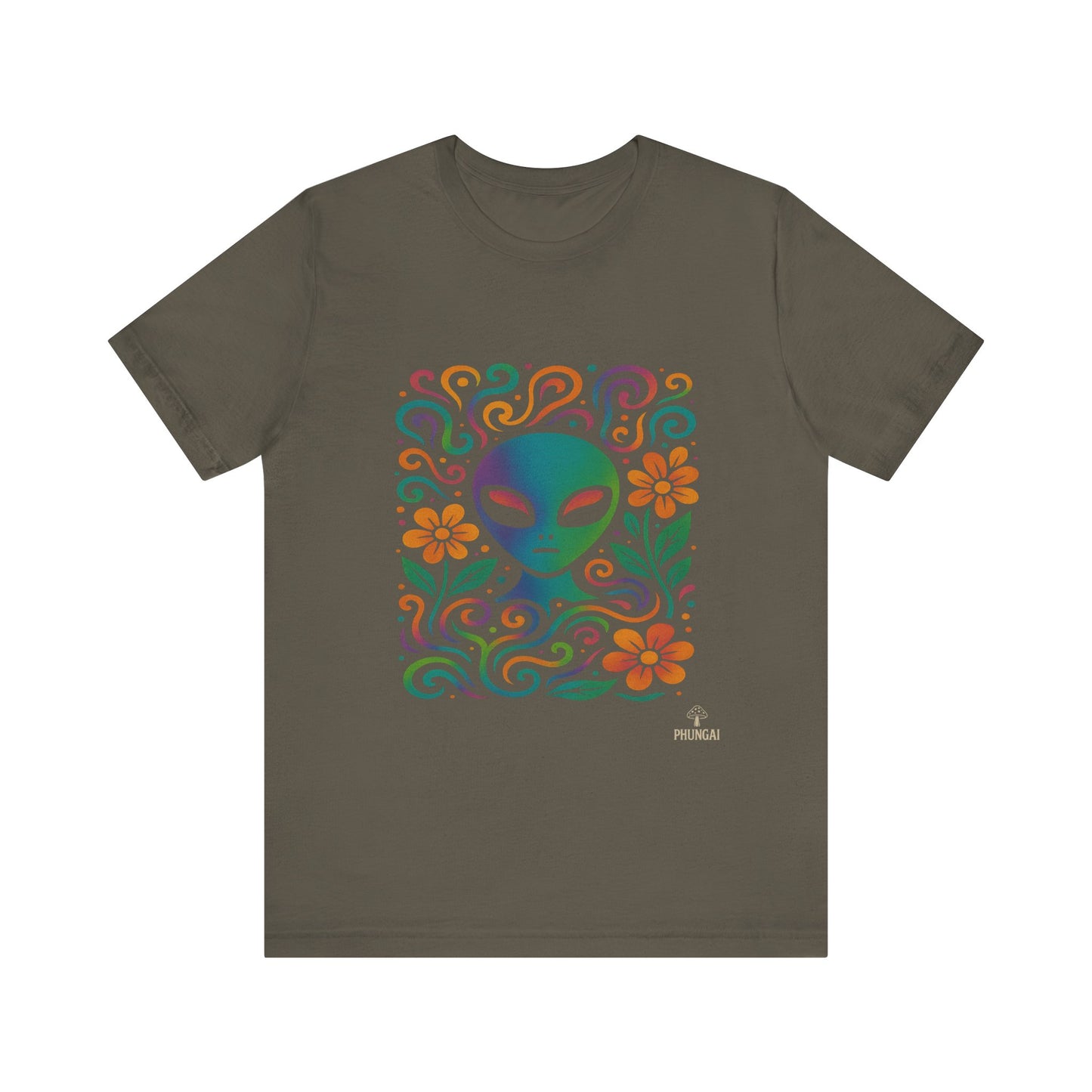 Colorful Alien Floral Tee, Funky Graphic Shirt, Unisex Casual Wear, Gift for Sci-Fi Lovers, Summer Fashion T-Shirt