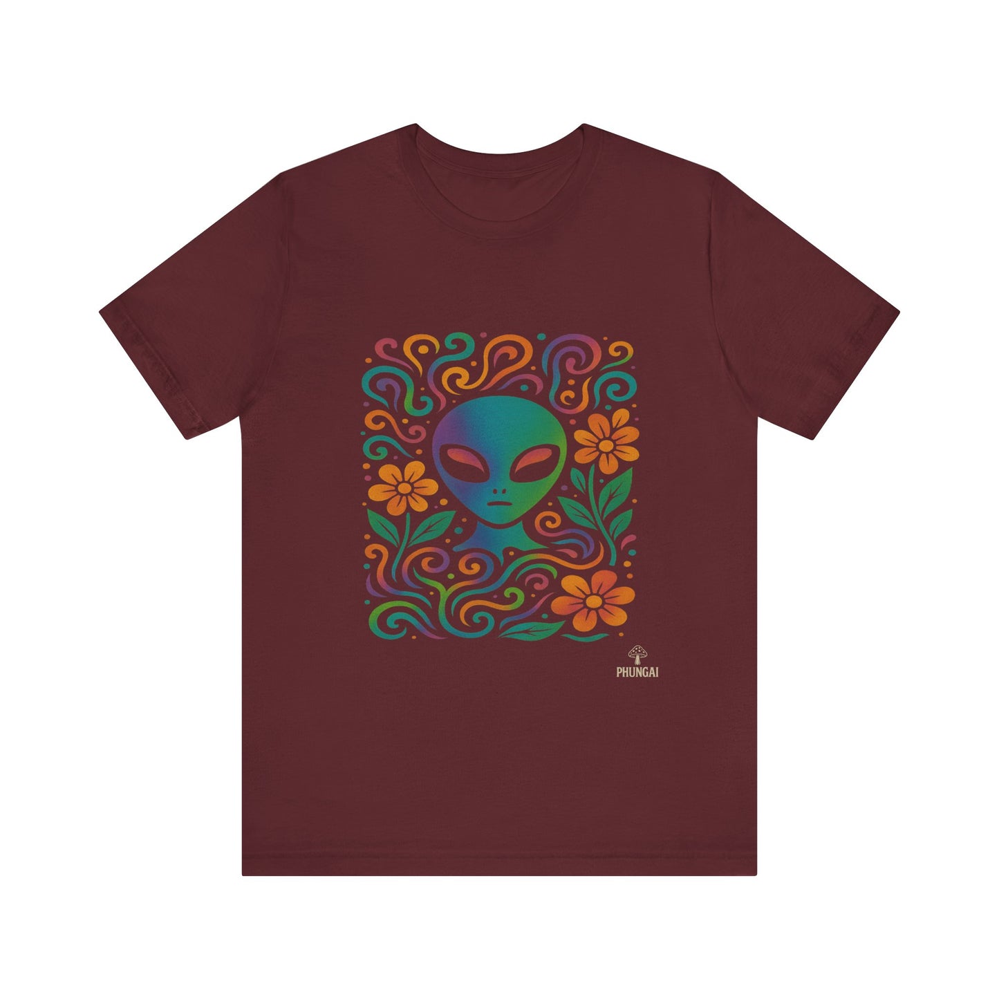Colorful Alien Floral Tee, Funky Graphic Shirt, Unisex Casual Wear, Gift for Sci-Fi Lovers, Summer Fashion T-Shirt
