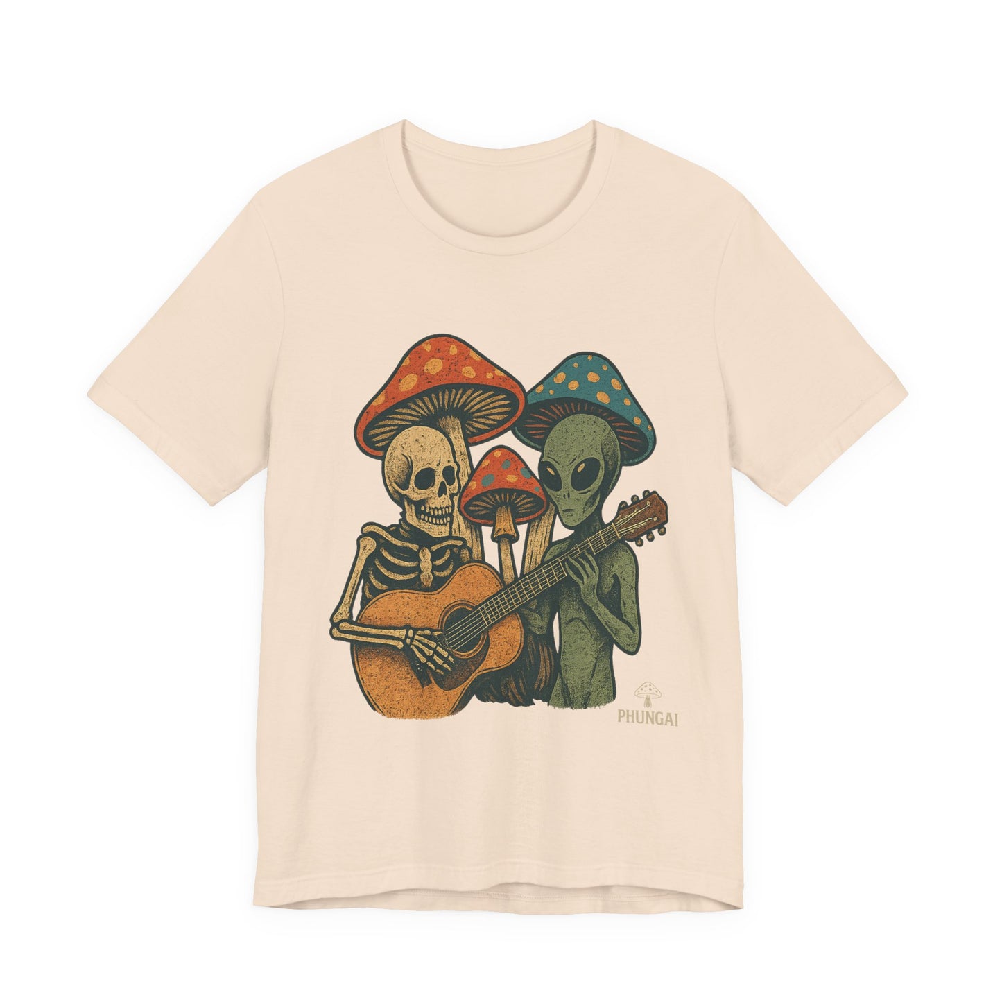 Whimsical Halloween Tee, Unisex Jersey T-Shirt with Skeletons and Aliens, Perfect for Spooky Season, Costume Parties, Music Festivals, [...]