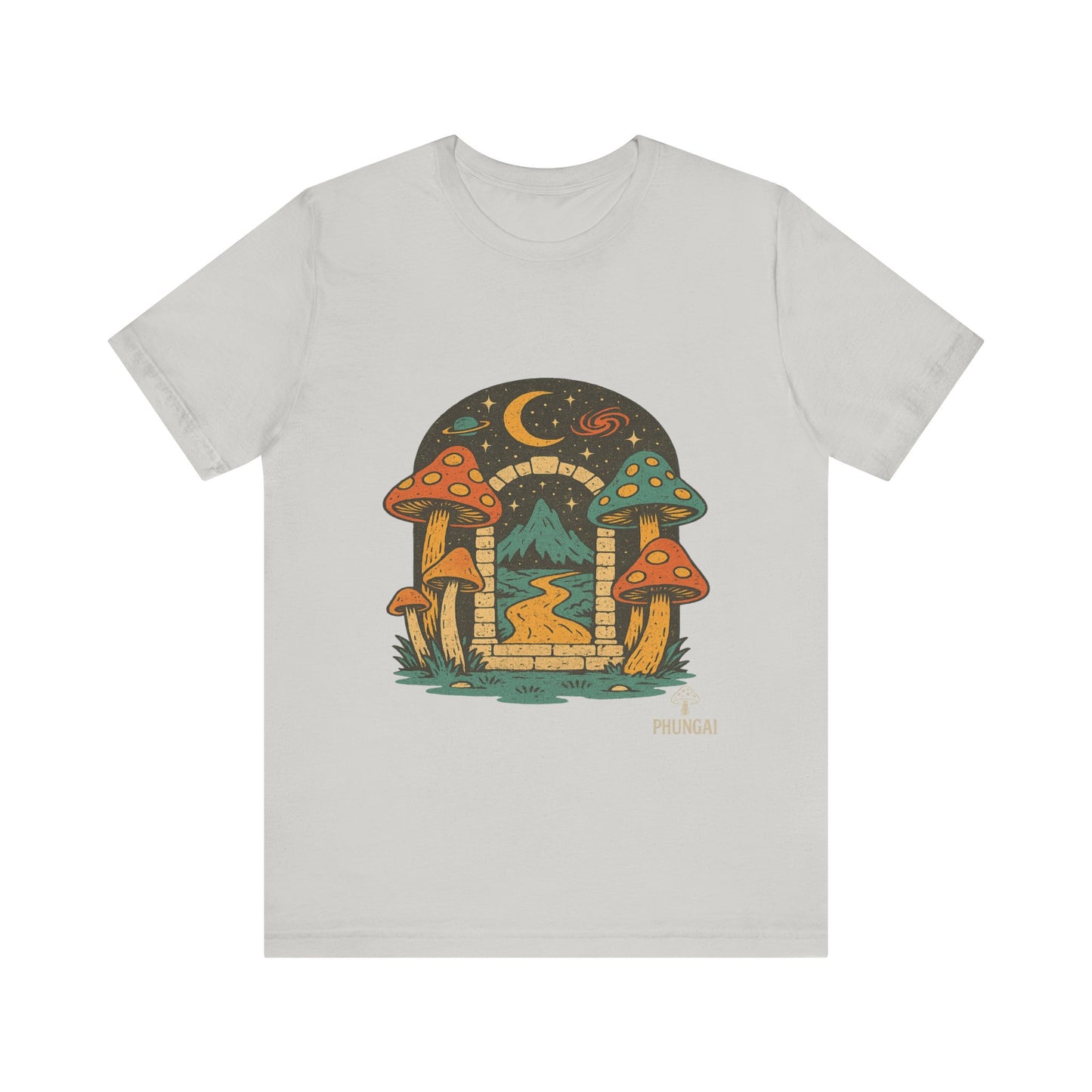 Magical Mushroom Landscape Tee | Unisex Graphic T-Shirt for Nature Lovers, Gifts for Bohemian Style, Festival Wear, Cute Summer Top