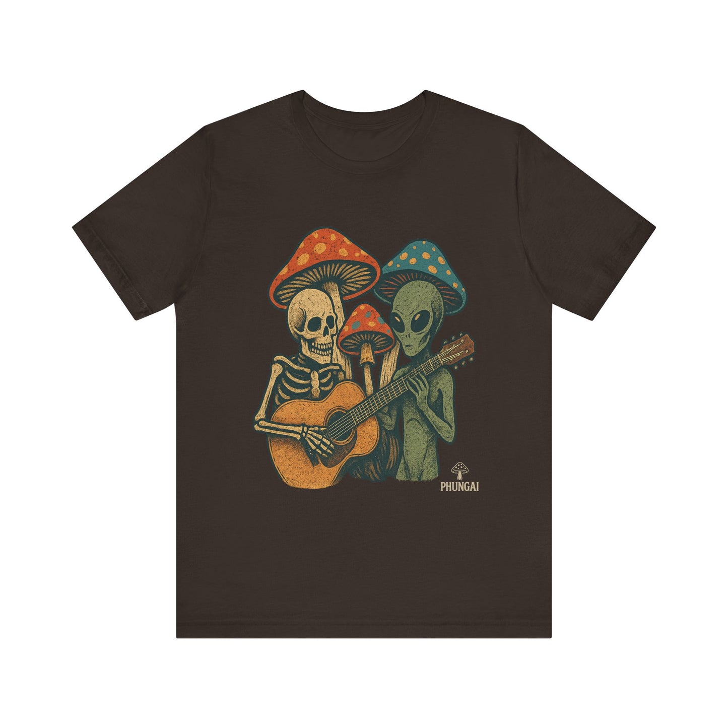 Whimsical Halloween Tee, Unisex Jersey T-Shirt with Skeletons and Aliens, Perfect for Spooky Season, Costume Parties, Music Festivals, [...]
