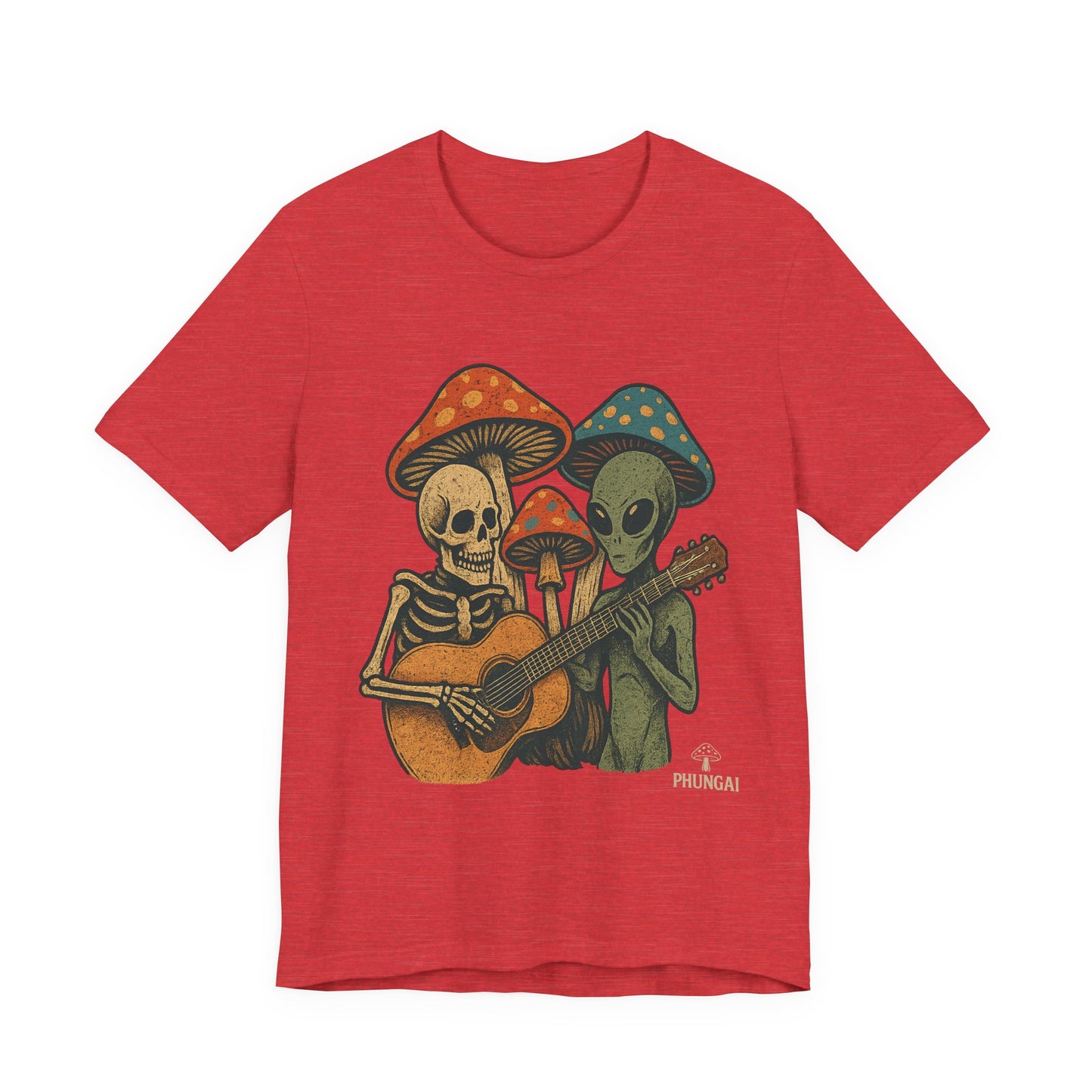 Whimsical Halloween Tee, Unisex Jersey T-Shirt with Skeletons and Aliens, Perfect for Spooky Season, Costume Parties, Music Festivals, [...]