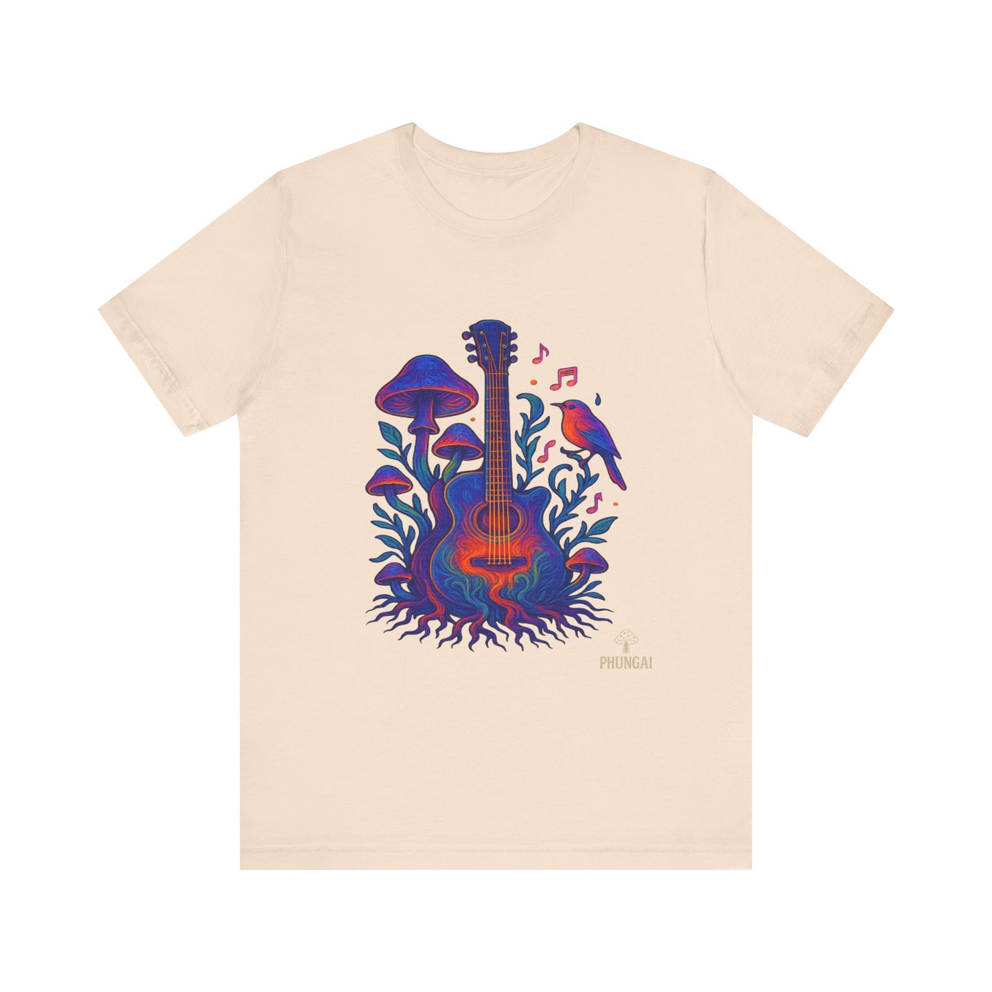 Nature-Inspired Guitar Tee, Music Lover Shirt, Boho Style T-Shirt, Gift for Musicians, Eco-Friendly Apparel