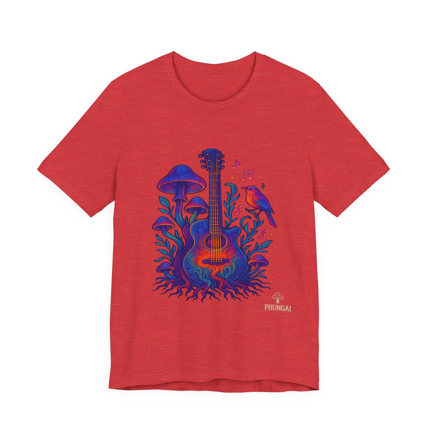 Nature-Inspired Guitar Tee, Music Lover Shirt, Boho Style T-Shirt, Gift for Musicians, Eco-Friendly Apparel