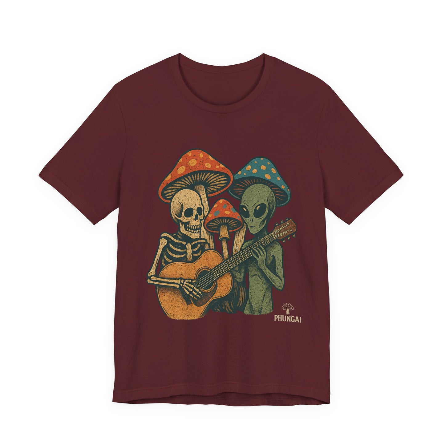 Whimsical Halloween Tee, Unisex Jersey T-Shirt with Skeletons and Aliens, Perfect for Spooky Season, Costume Parties, Music Festivals, [...]