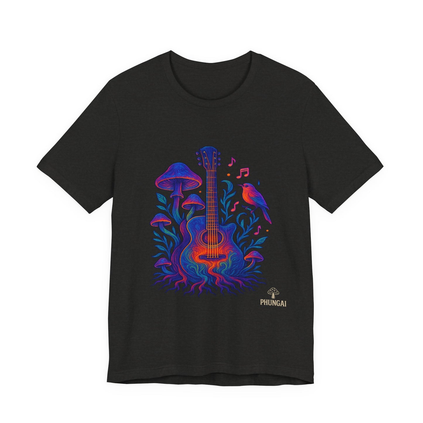 Nature-Inspired Guitar Tee, Music Lover Shirt, Boho Style T-Shirt, Gift for Musicians, Eco-Friendly Apparel