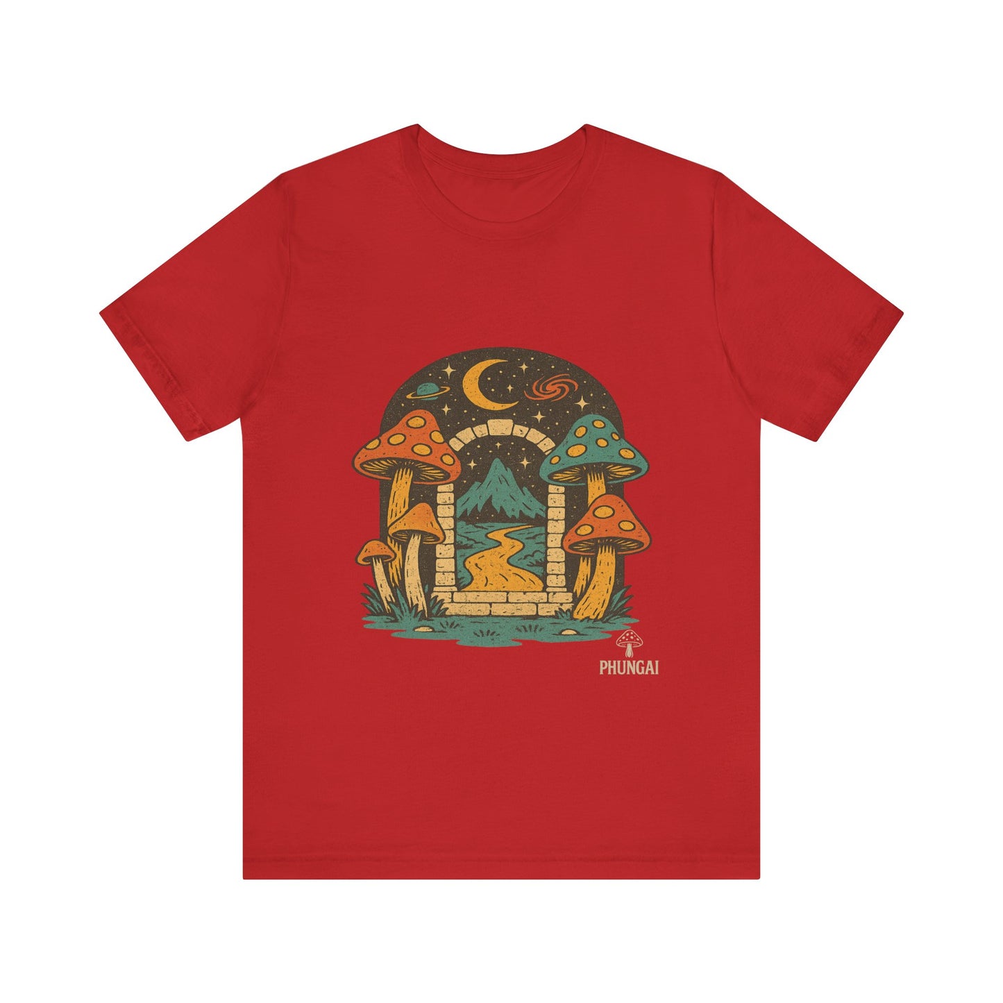 Magical Mushroom Landscape Tee | Unisex Graphic T-Shirt for Nature Lovers, Gifts for Bohemian Style, Festival Wear, Cute Summer Top
