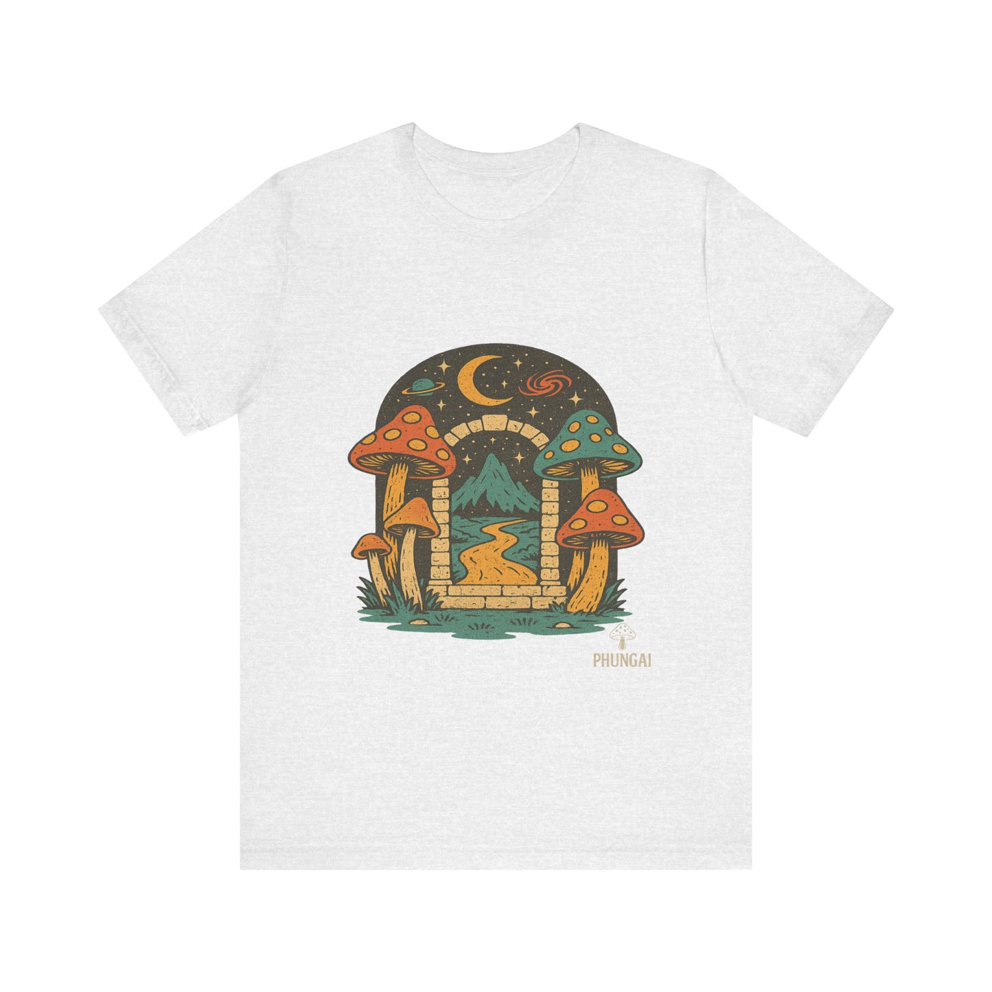 Magical Mushroom Landscape Tee | Unisex Graphic T-Shirt for Nature Lovers, Gifts for Bohemian Style, Festival Wear, Cute Summer Top