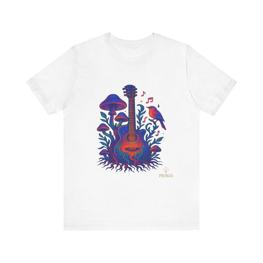 Nature-Inspired Guitar Tee, Music Lover Shirt, Boho Style T-Shirt, Gift for Musicians, Eco-Friendly Apparel