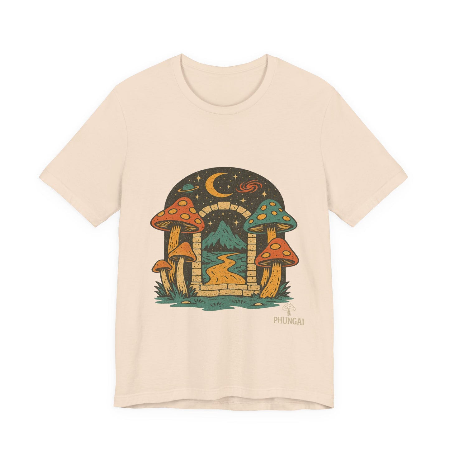 Magical Mushroom Landscape Tee | Unisex Graphic T-Shirt for Nature Lovers, Gifts for Bohemian Style, Festival Wear, Cute Summer Top